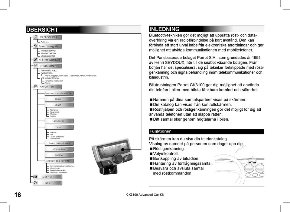 röstidentifiering Hands-free mobil-paket Telefon FAVORITER Sammankopplade telefoner Språk Volym Talmenyer Ringmelodi Mikrofon Telefon Talmenyer Visa Kontrast Ljus Zoom telefonlista Sortera order