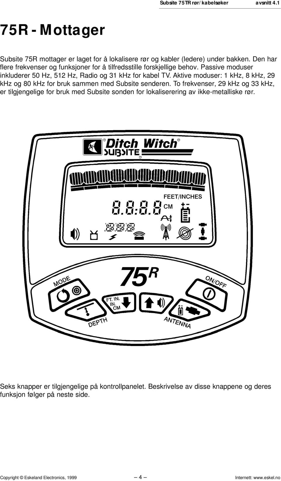 Aktive moduser: 1 khz, 8 khz, 29 khz og 80 khz for bruk sammen med Subsite senderen.