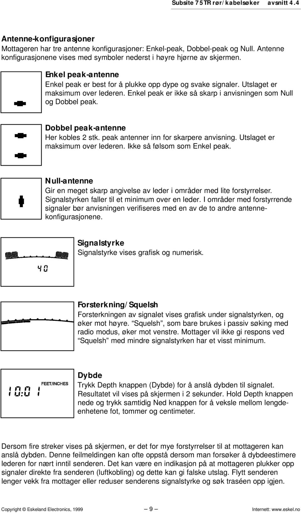 Enkel peak er ikke så skarp i anvisningen som Null og Dobbel peak. Dobbel peak-antenne Her kobles 2 stk. peak antenner inn for skarpere anvisning. Utslaget er maksimum over lederen.