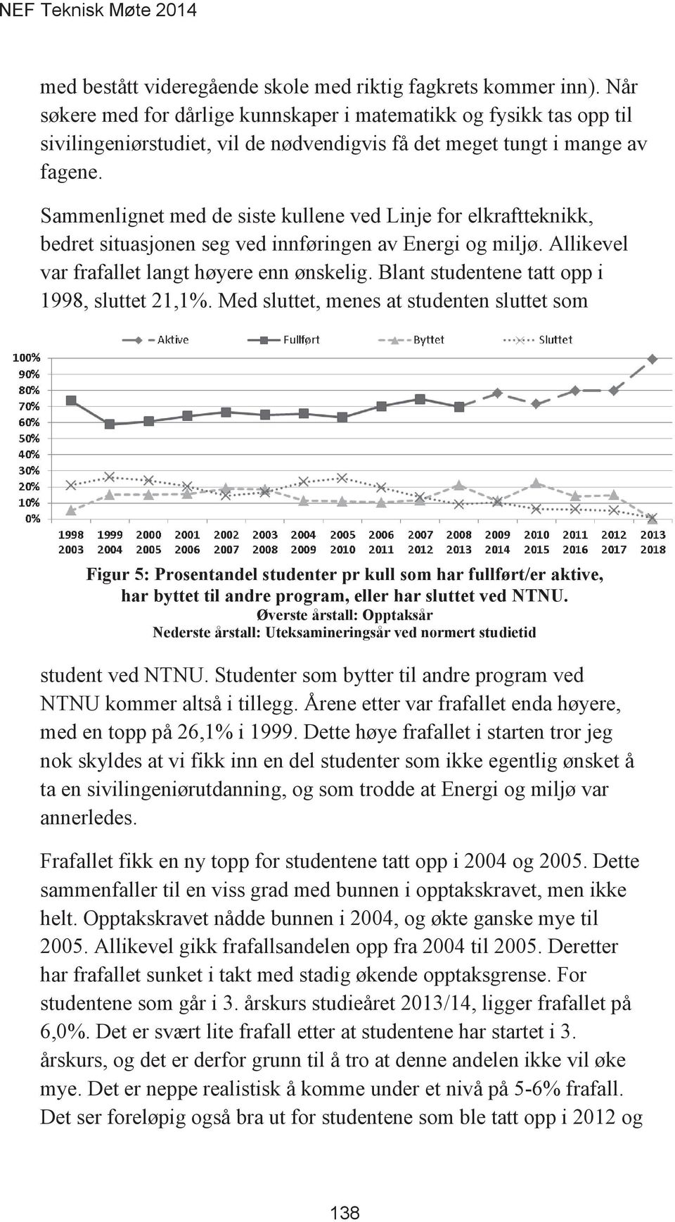 Sammenlignet med de siste kullene ved Linje for elkraftteknikk, bedret situasjonen seg ved innføringen av Energi og miljø. Allikevel var frafallet langt høyere enn ønskelig.