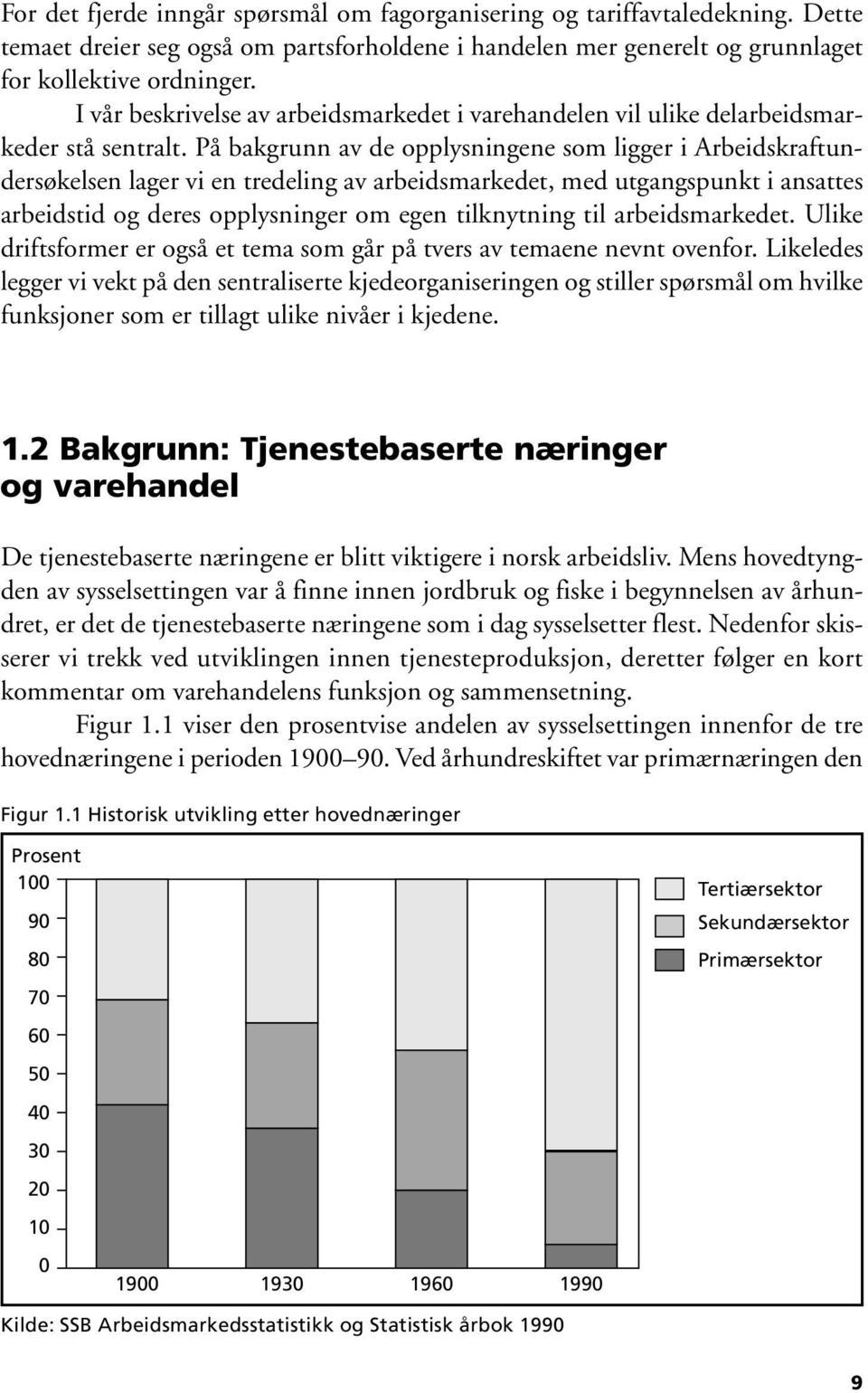 På bakgrunn av de opplysningene som ligger i Arbeidskraftundersøkelsen lager vi en tredeling av arbeidsmarkedet, med utgangspunkt i ansattes arbeidstid og deres opplysninger om egen tilknytning til