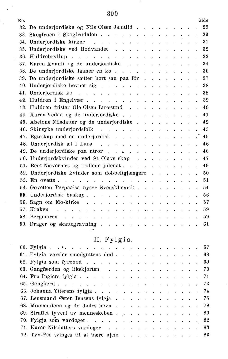 Huldren i Engelvær 39 43. Huldren frister Ole Olsen Lurøsund 40 44. Karen Vedaa og de underjordiske 41 45. Abelone Nilsdatter og de underjordiske 42 46. Skinsyke underjordsfolk 43 47.