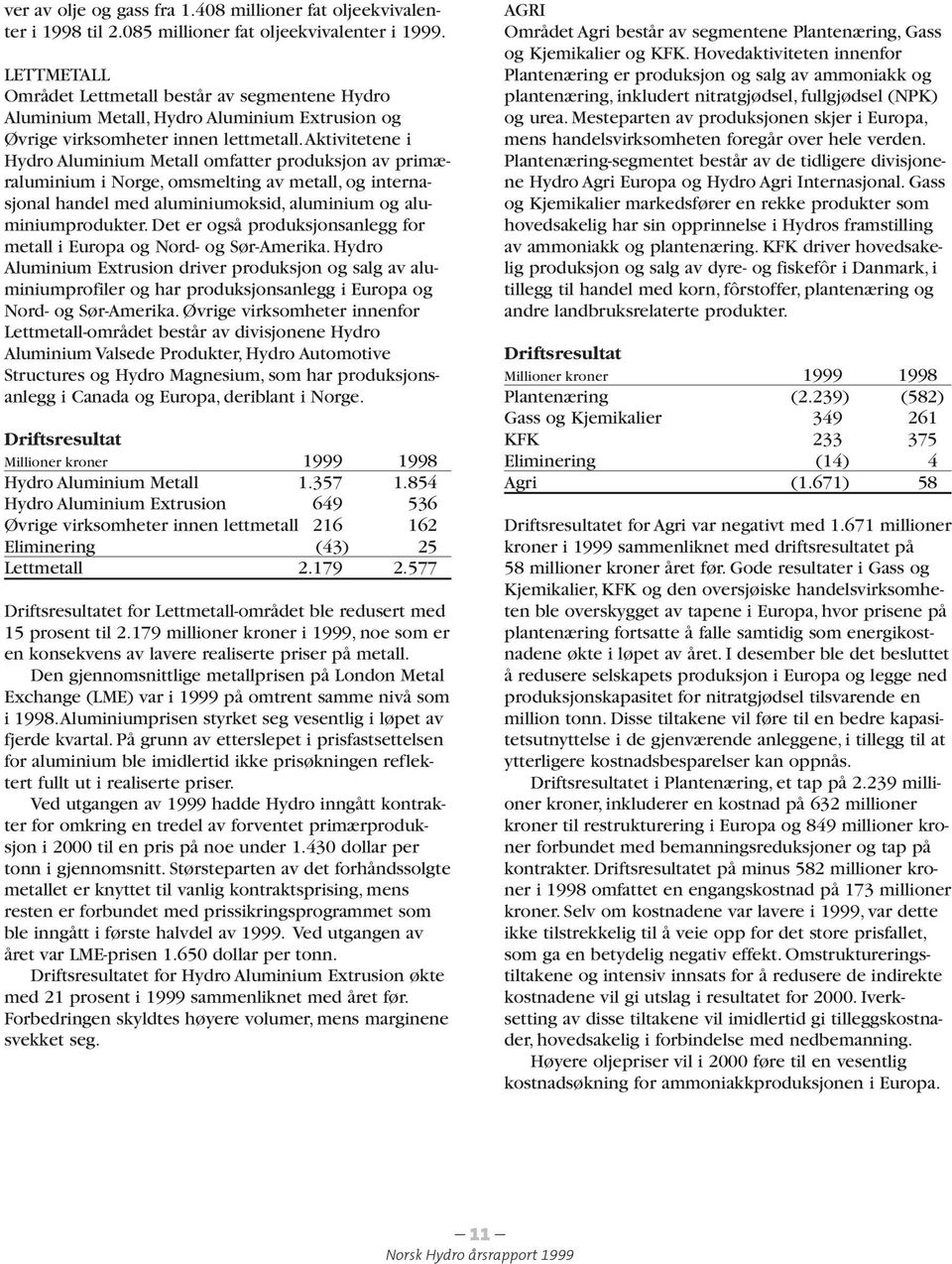 aktivitetene i Hydro Aluminium Metall omfatter produksjon av primæraluminium i Norge, omsmelting av metall, og internasjonal handel med aluminiumoksid, aluminium og aluminiumprodukter.