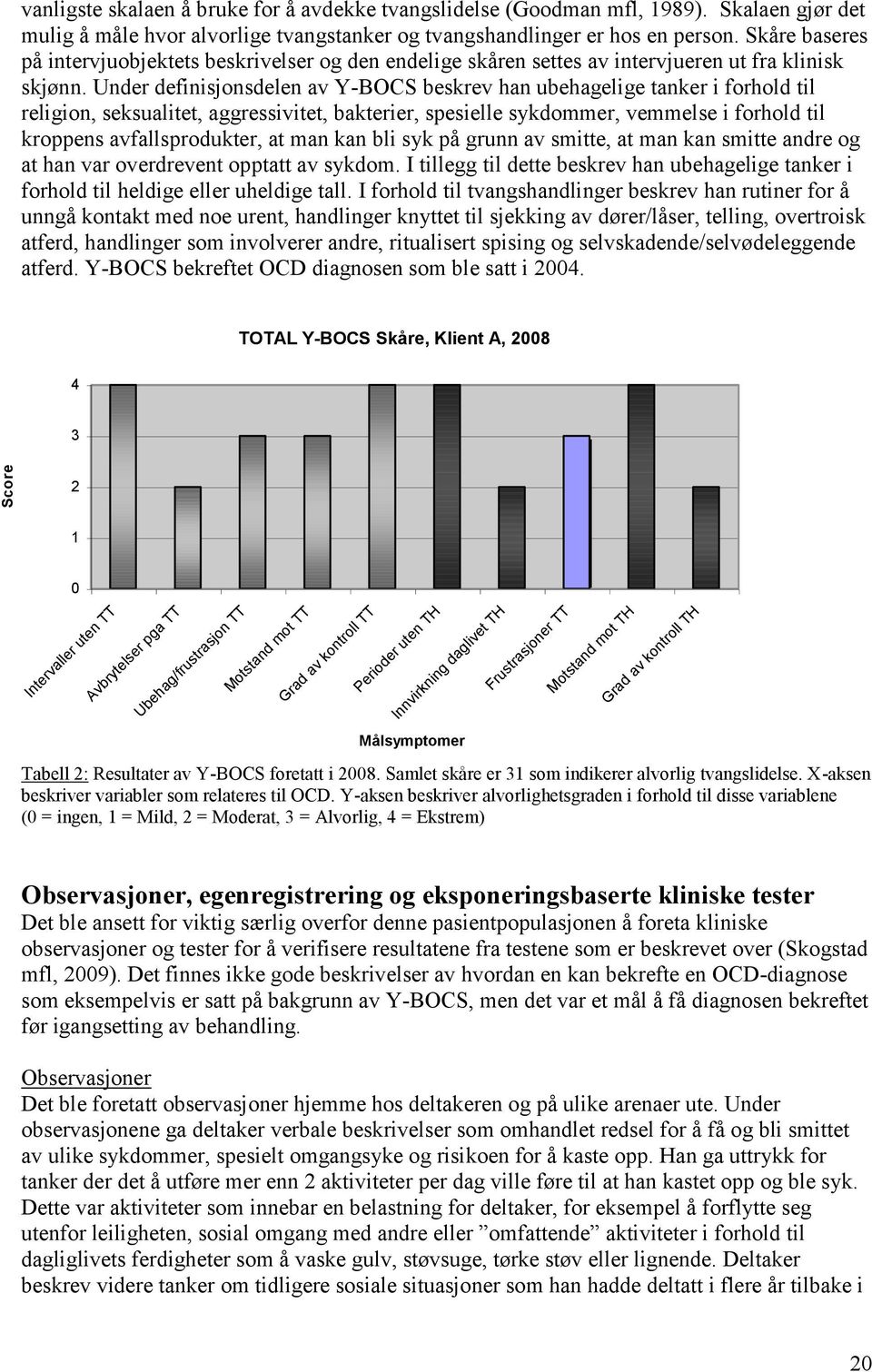 Under definisjonsdelen av Y-BOCS beskrev han ubehagelige tanker i forhold til religion, seksualitet, aggressivitet, bakterier, spesielle sykdommer, vemmelse i forhold til kroppens avfallsprodukter,