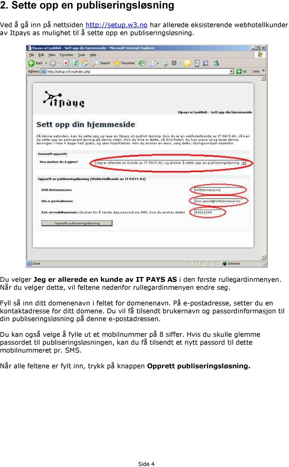 Fyll så inn ditt domenenavn i feltet for domenenavn. På e-postadresse, setter du en kontaktadresse for ditt domene.