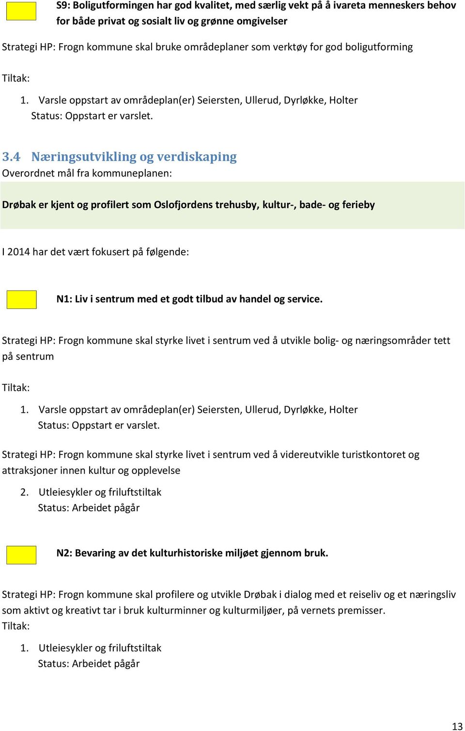 4 Næringsutvikling og verdiskaping Overordnet mål fra kommuneplanen: Drøbak er kjent og profilert som Oslofjordens trehusby, kultur-, bade- og ferieby I 2014 har det vært fokusert på følgende: N1: