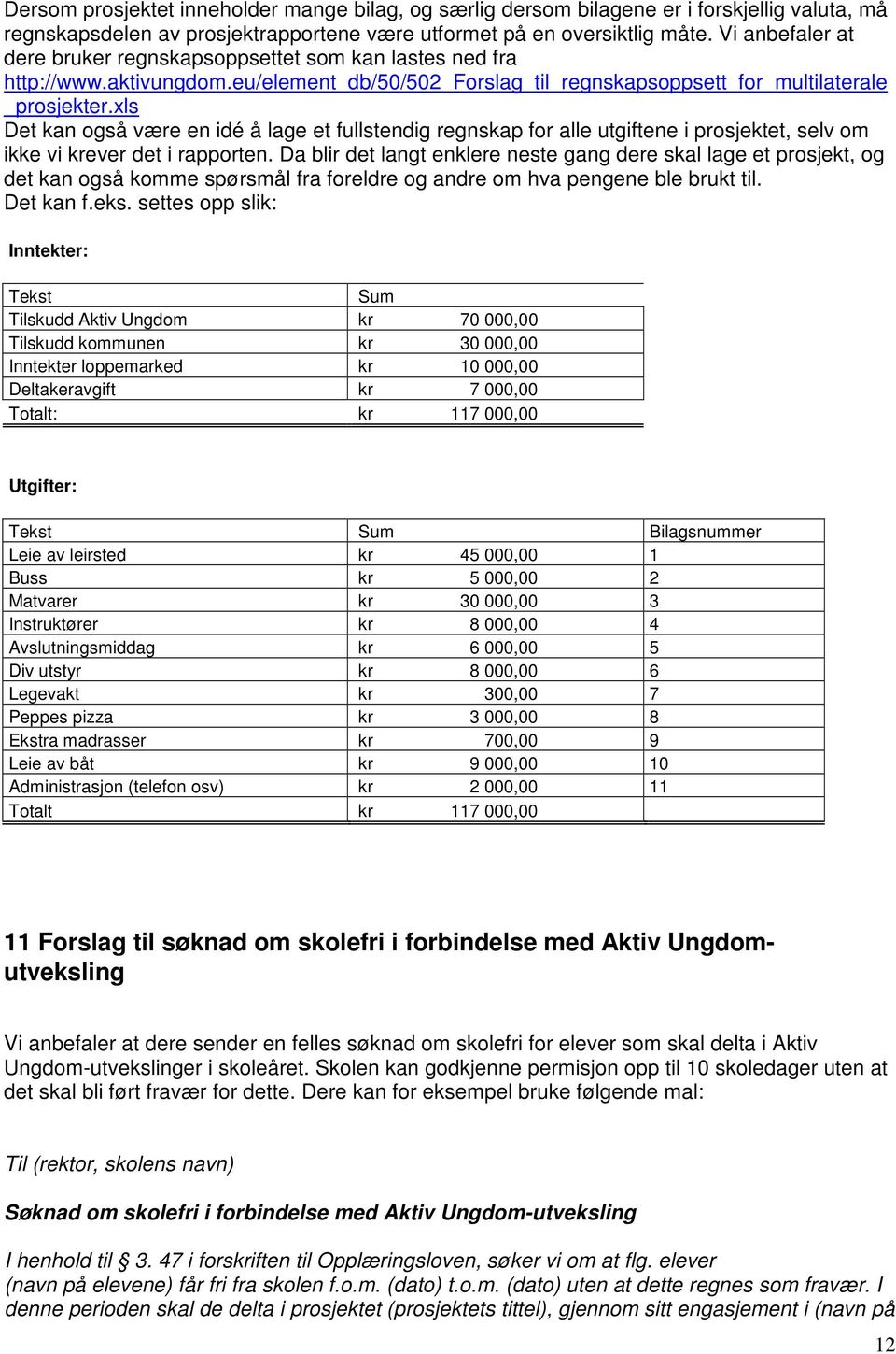 xls Det kan også være en idé å lage et fullstendig regnskap for alle utgiftene i prosjektet, selv om ikke vi krever det i rapporten.