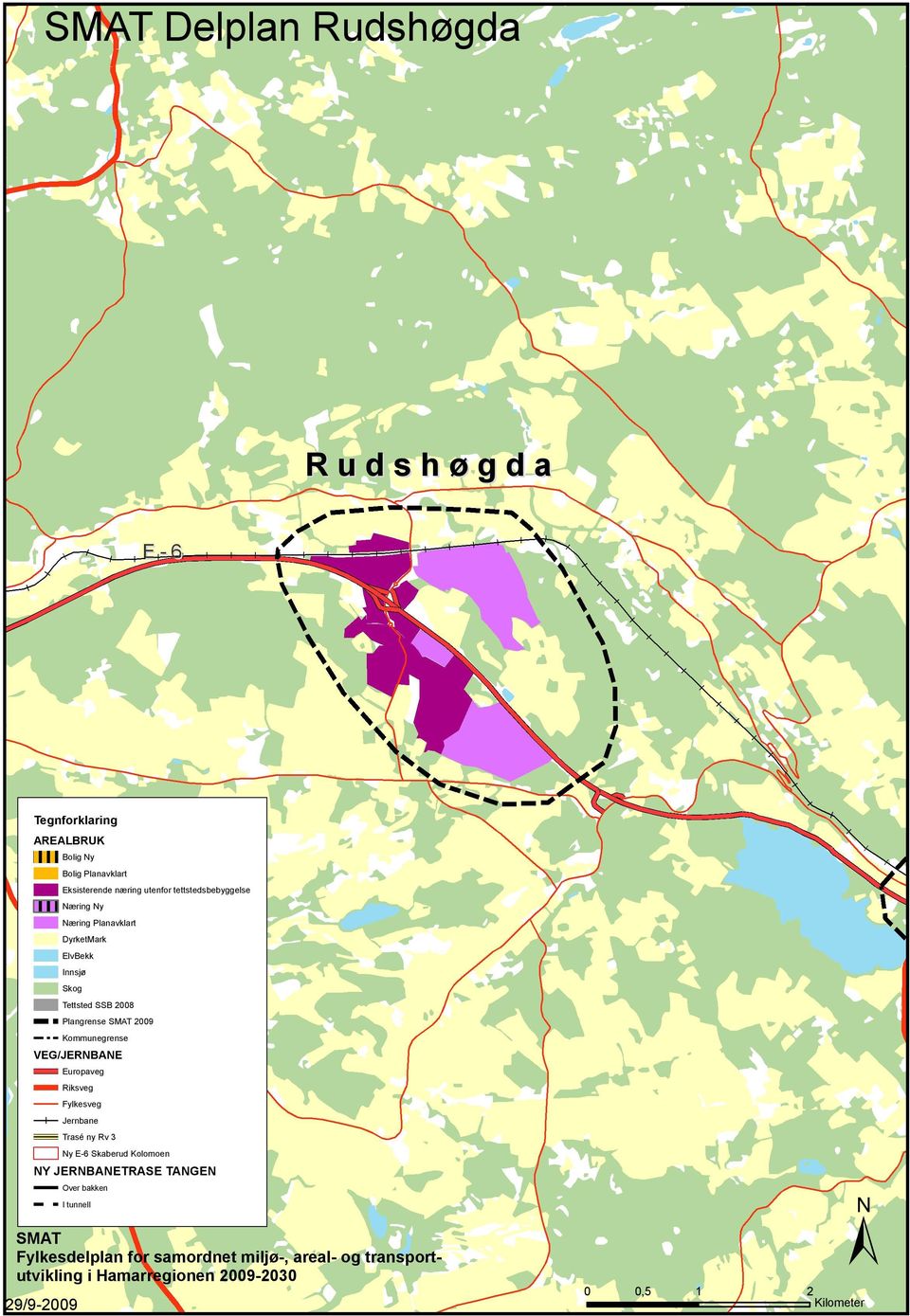 Kommunegrense VEG/JERNBANE Europaveg Riksveg Fylkesveg Jernbane Trasé ny Rv 3 Ny E-6 Skaberud Kolomoen NY JERNBANETRASE TANGEN