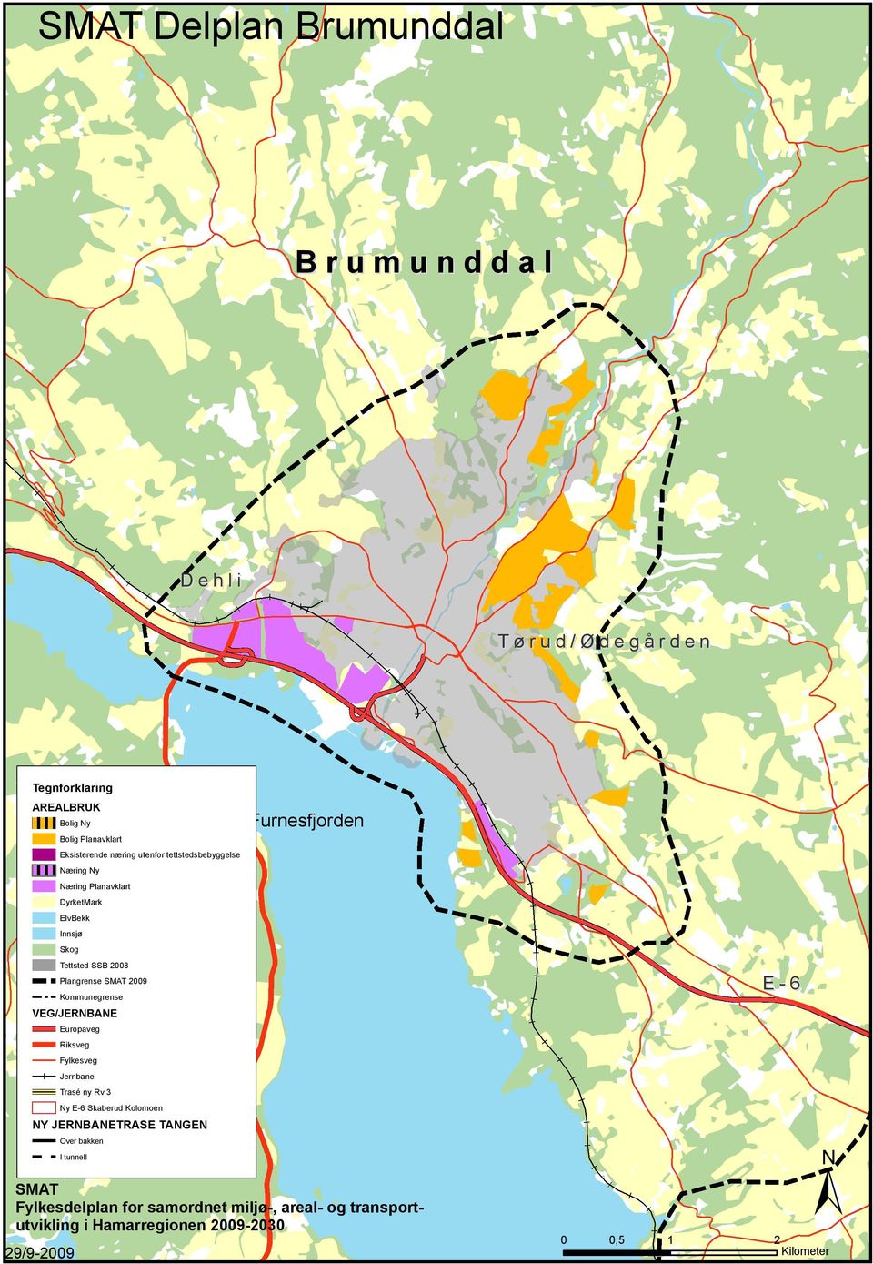 Plangrense SMAT 2009 Kommunegrense VEG/JERNBANE Europaveg Riksveg Fylkesveg Jernbane Trasé ny Rv 3 Ny E-6 Skaberud Kolomoen NY JERNBANETRASE