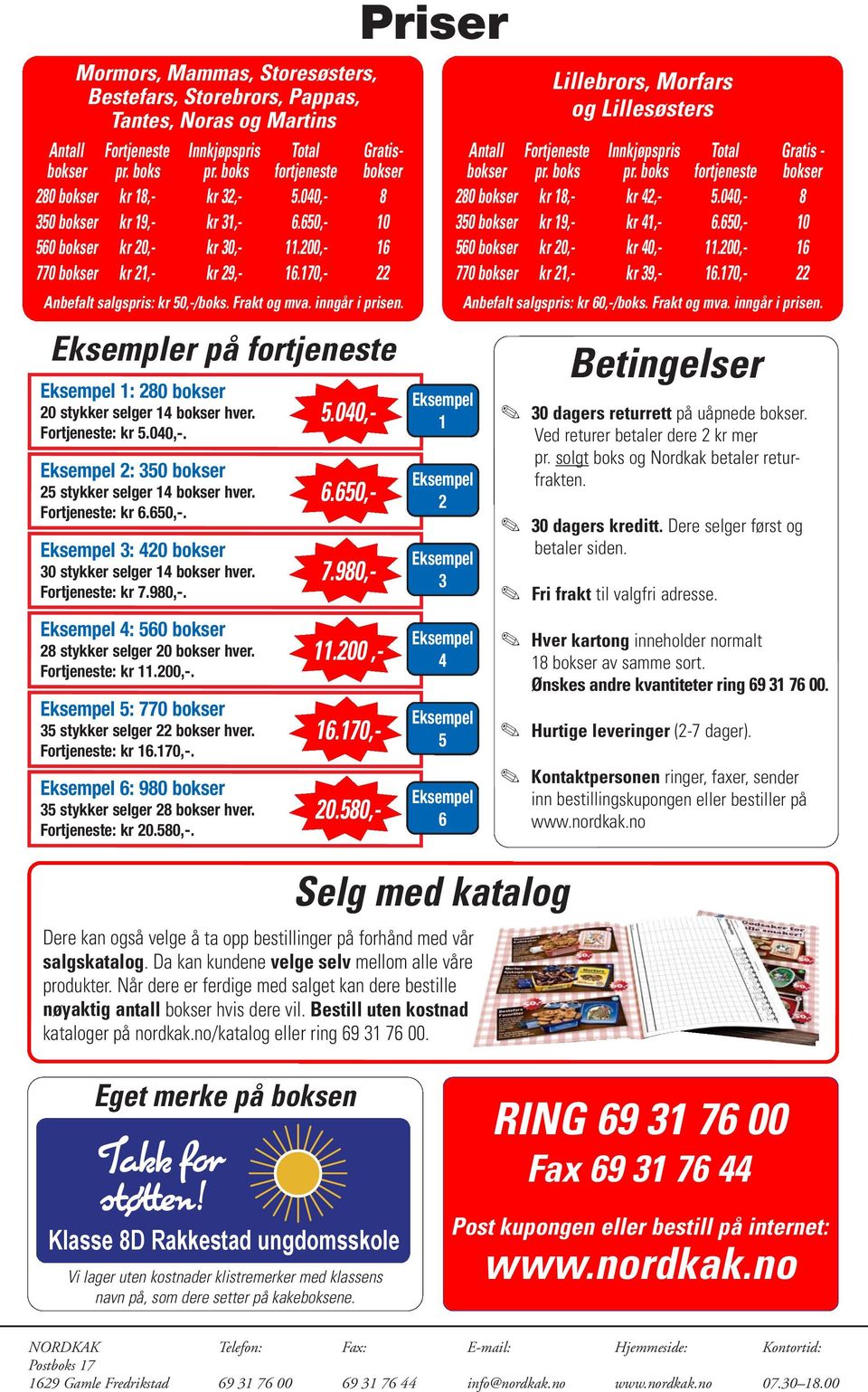 Eksempler på fortjeneste 1: 280 bokser 20 stykker selger 14 bokser hver. : kr 5.040,-. 2: 350 bokser 25 stykker selger 14 bokser hver. : kr 6.650,-. 3: 420 bokser 30 stykker selger 14 bokser hver.