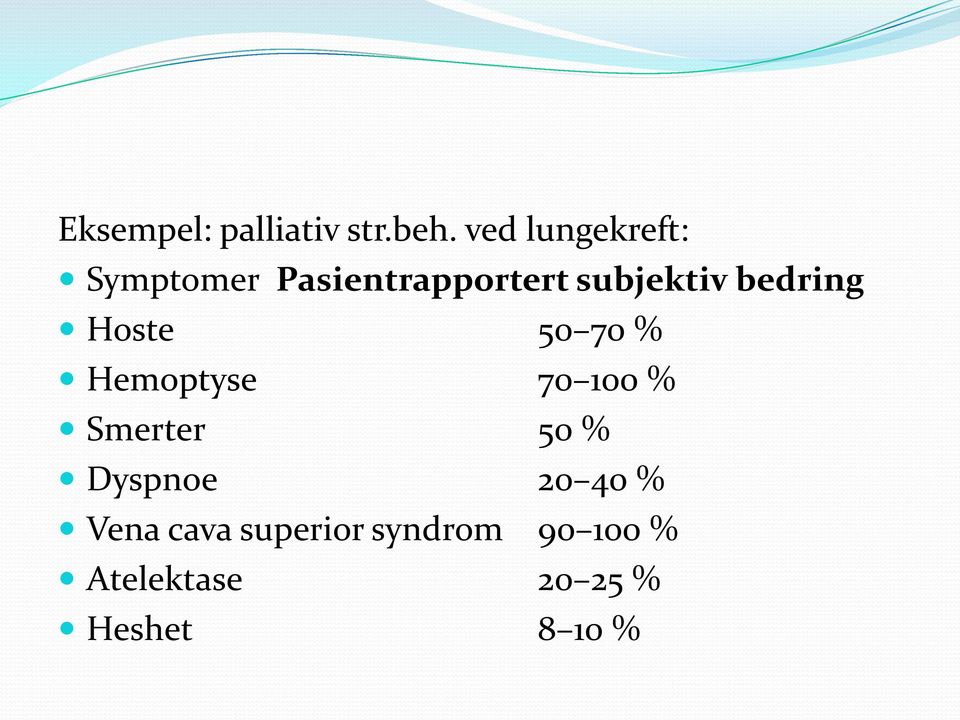 bedring Hoste 50 70 % Hemoptyse 70 100 % Smerter 50 %