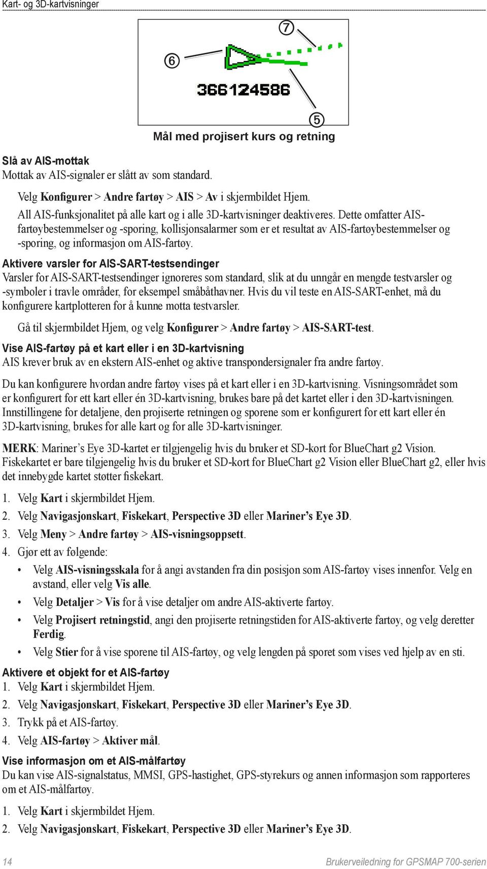 Dette omfatter AISfartøybestemmelser og -sporing, kollisjonsalarmer som er et resultat av AIS-fartøybestemmelser og -sporing, og informasjon om AIS-fartøy.