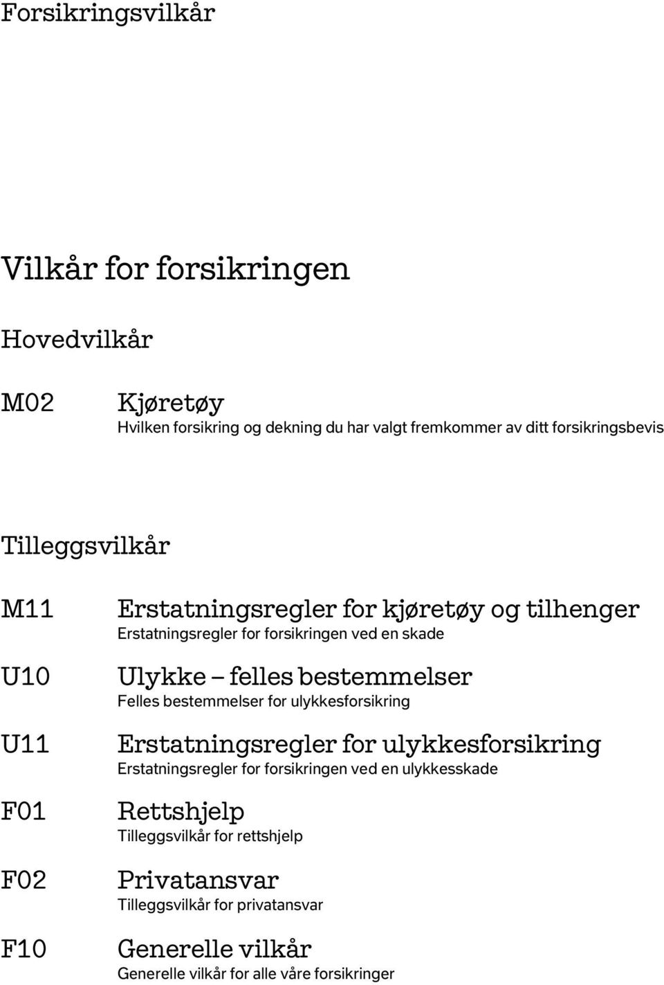 Felles bestemmelser for ulykkesforsikring Erstatningsregler for ulykkesforsikring Erstatningsregler for forsikringen ved en ulykkesskade