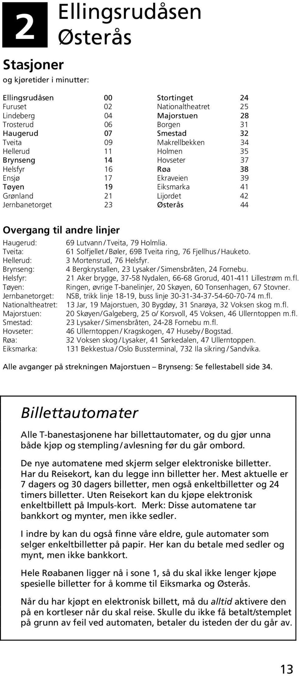 Tveita, 79 Holmlia. Tveita: 61 Solfjellet / Bøler, 69B Tveita ring, 76 Fjellhus / Hauketo. Hellerud: 3 Mortensrud, 76 Helsfyr. : 4 Bergkrystallen, 23 Lysaker / Simensbråten, 24 Fornebu.