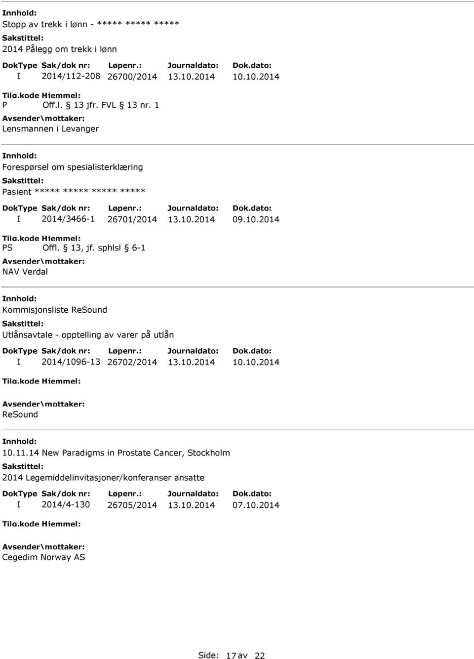 Kommisjonsliste ReSound tlånsavtale - opptelling av varer på utlån 2014/1096-13 26702/2014 ReSound 10.11.