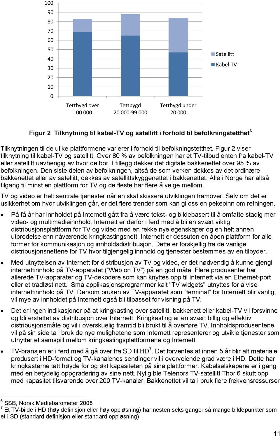 Over 80 % av befolkningen har et TV-tilbud enten fra kabel-tv eller satellitt uavhengig av hvor de bor. I tillegg dekker det digitale bakkenettet over 95 % av befolkningen.