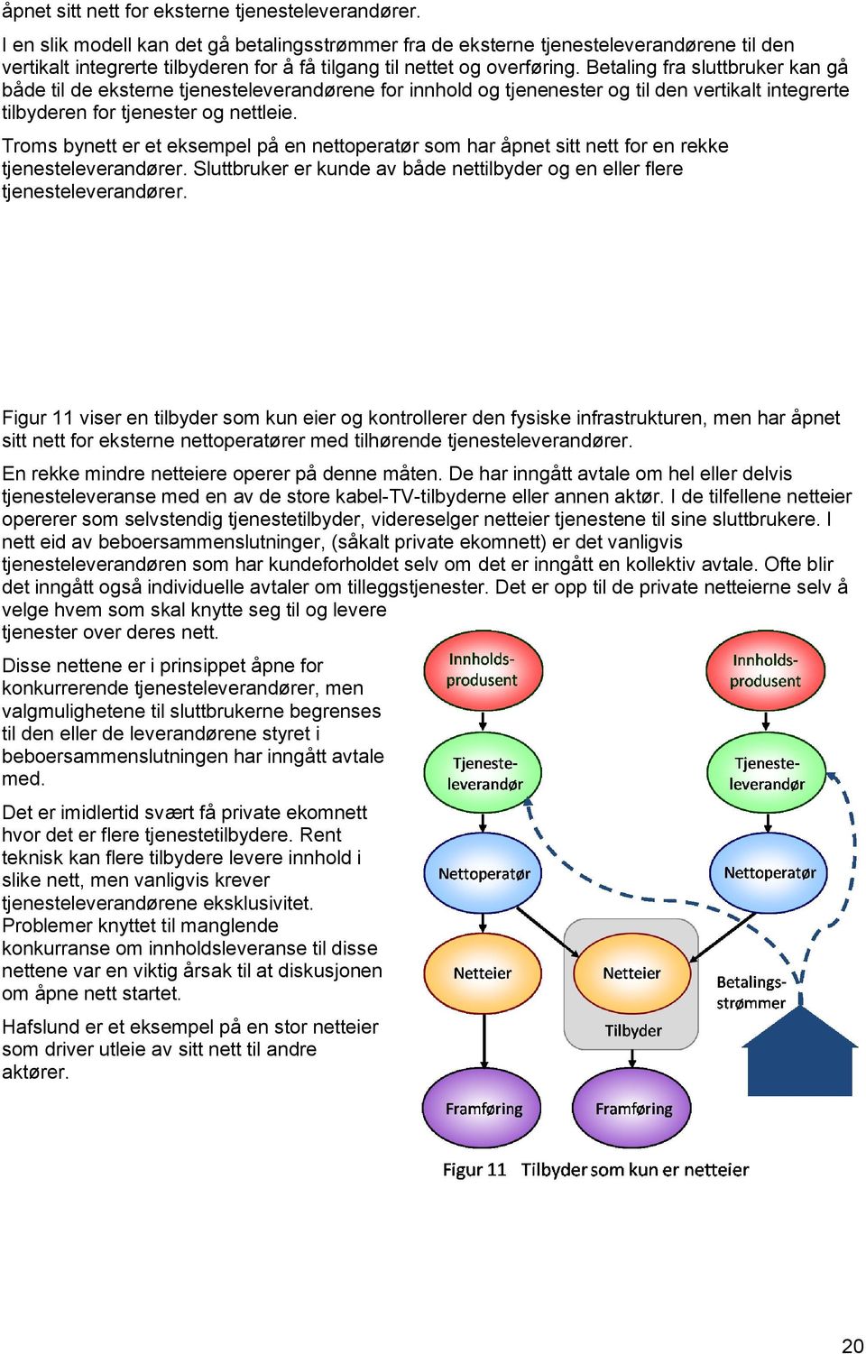 Betaling fra sluttbruker kan gå både til de eksterne tjenesteleverandørene for innhold og tjenenester og til den vertikalt integrerte tilbyderen for tjenester og nettleie.