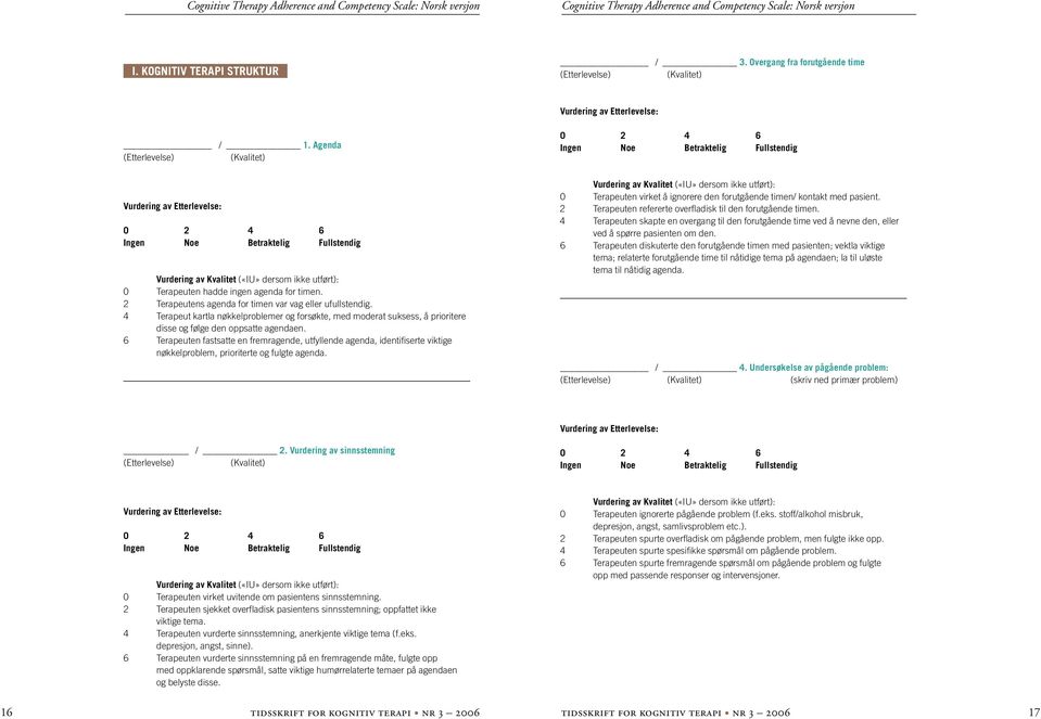 4 Terapeut kartla nøkkelproblemer og forsøkte, med moderat suksess, å prioritere disse og følge den oppsatte agendaen.