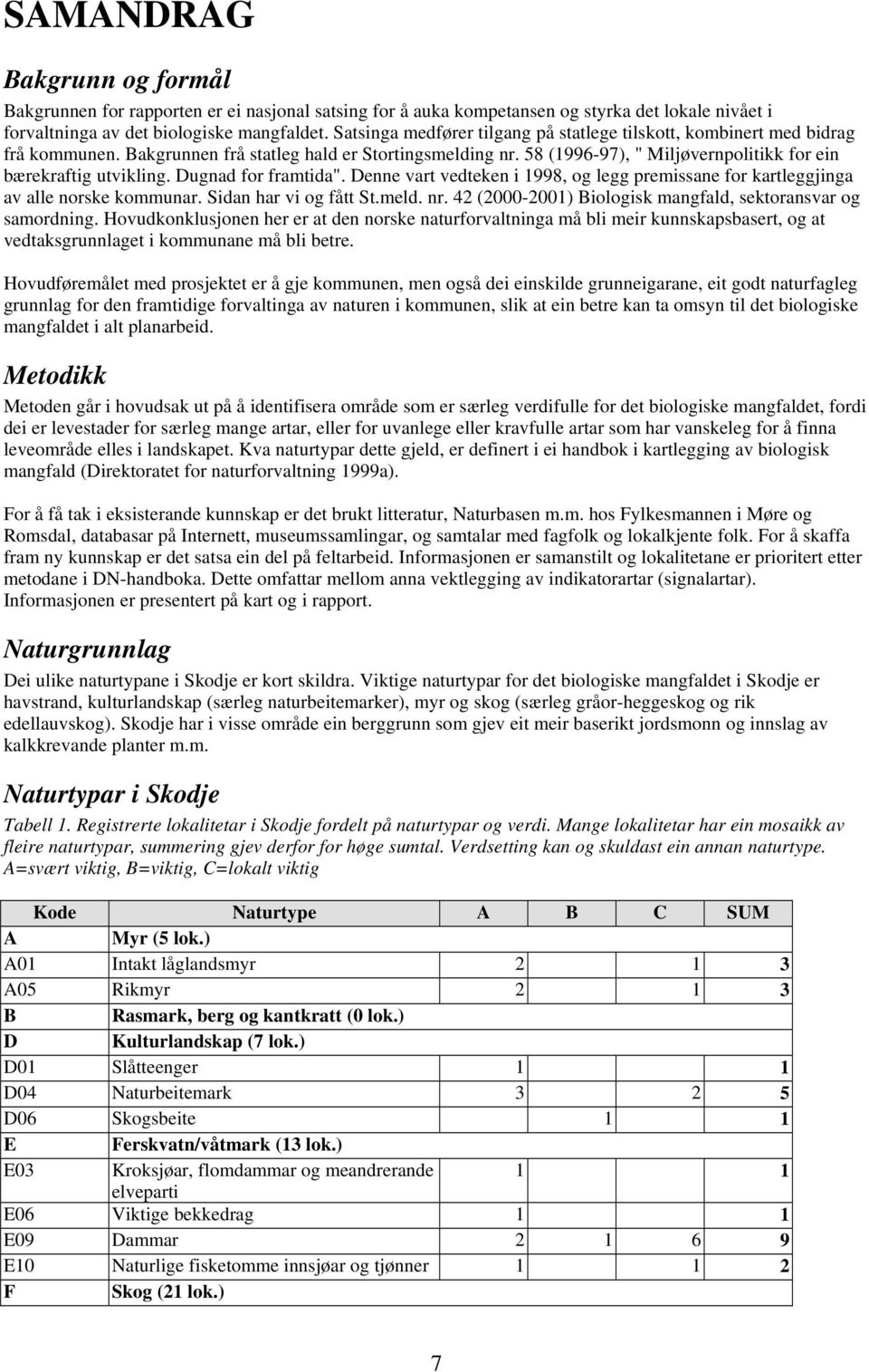 Dugnad for framtida". Denne vart vedteken i 1998, og legg premissane for kartleggjinga av alle norske kommunar. Sidan har vi og fått St.meld. nr.