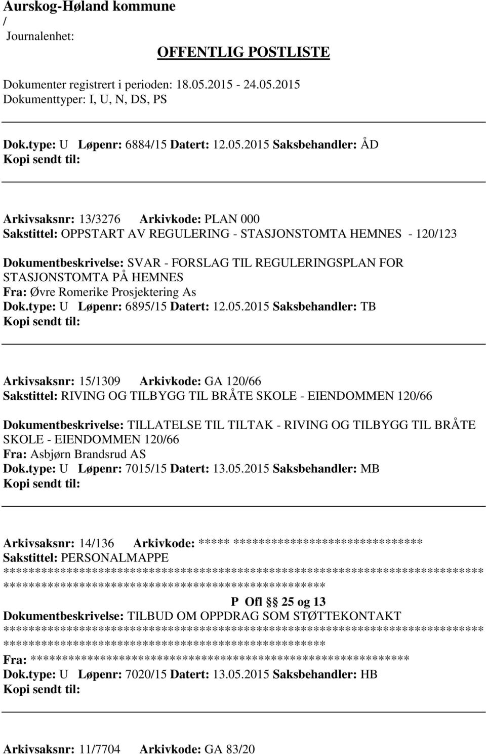 STASJONSTOMTA PÅ HEMNES Fra: Øvre Romerike Prosjektering As Dok.type: U Løpenr: 689515 Datert: 12.05.