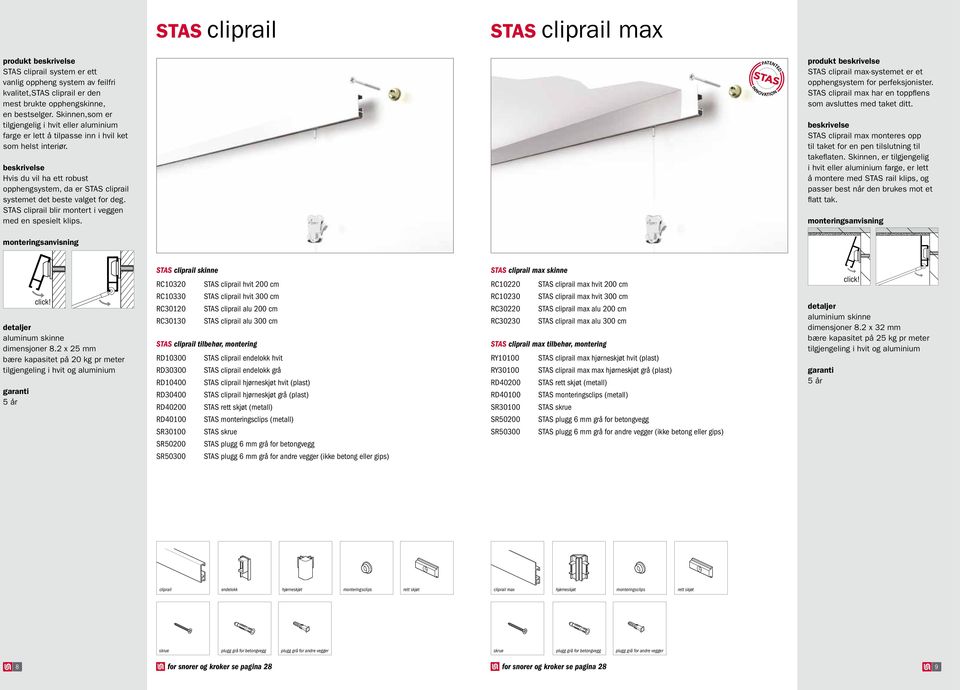 Hvis du vil ha ett robust opphengsystem, da er STAS cliprail systemet det beste valget for deg. STAS cliprail blir montert i veggen med en spesielt klips.