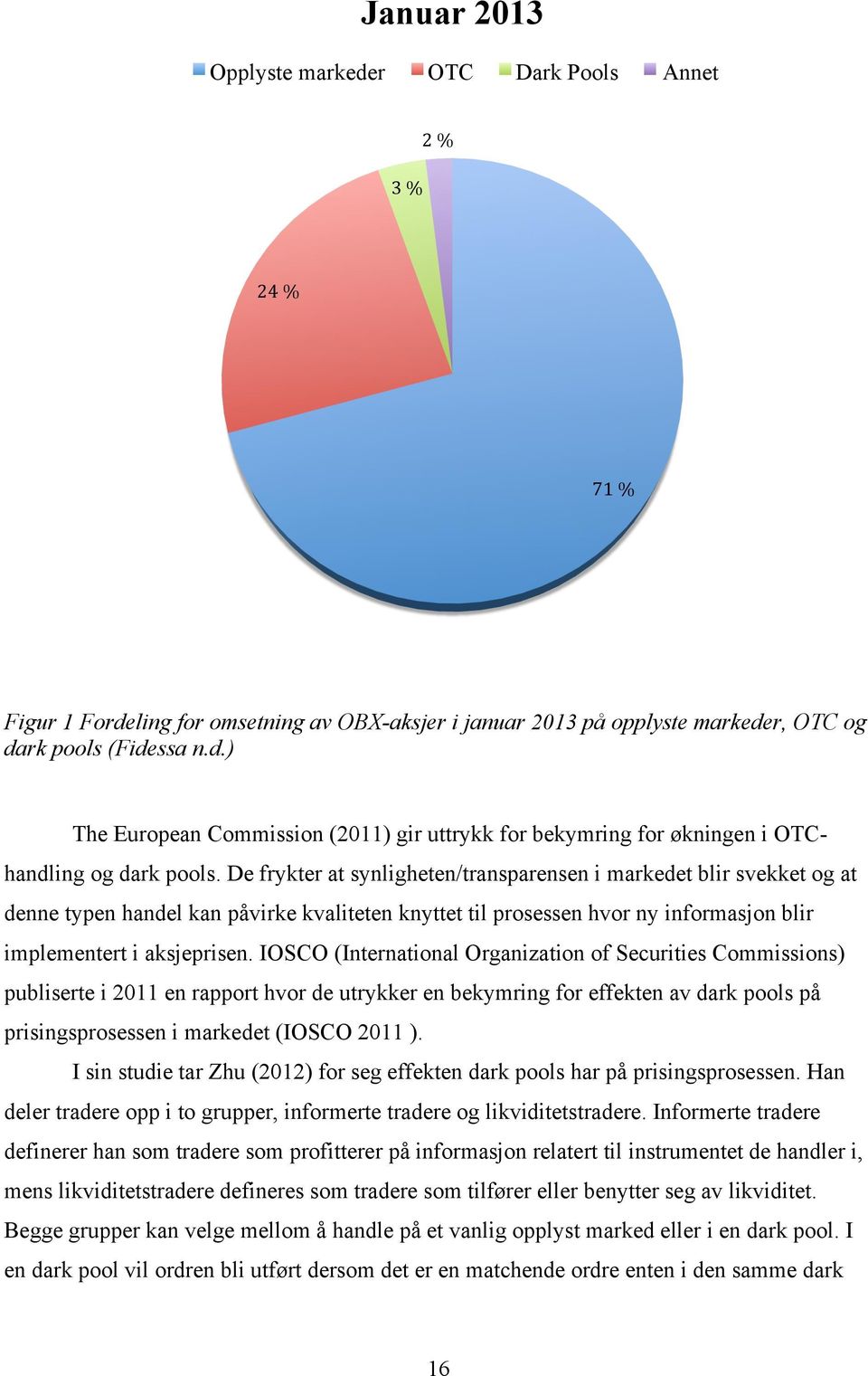 IOSCO (International Organization of Securities Commissions) publiserte i 2011 en rapport hvor de utrykker en bekymring for effekten av dark pools på prisingsprosessen i markedet (IOSCO 2011 ).