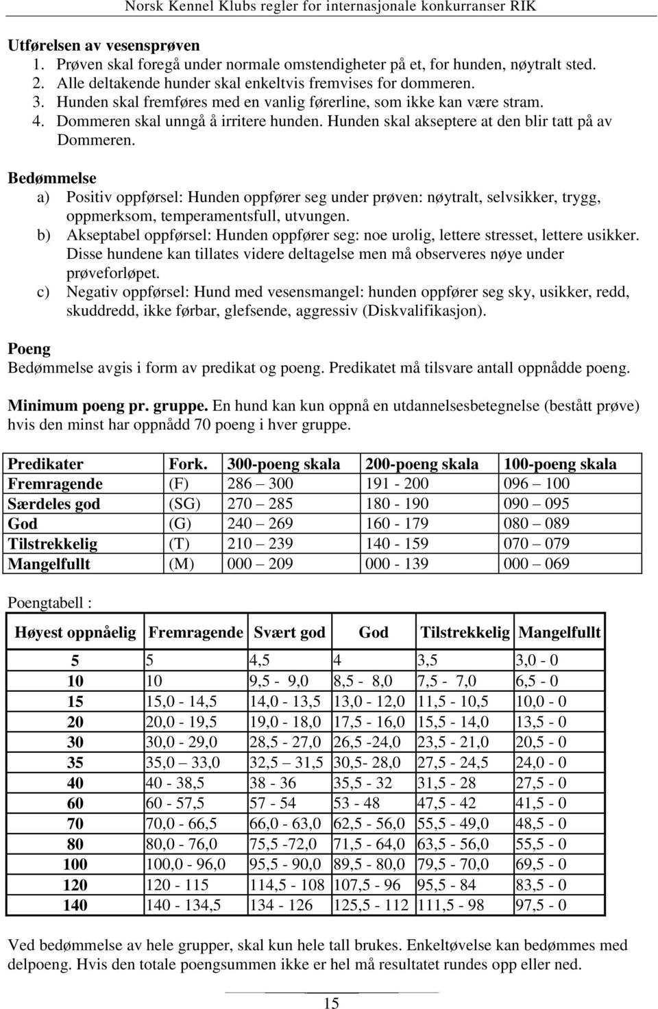 Bedømmelse a) Positiv oppførsel: Hunden oppfører seg under prøven: nøytralt, selvsikker, trygg, oppmerksom, temperamentsfull, utvungen.