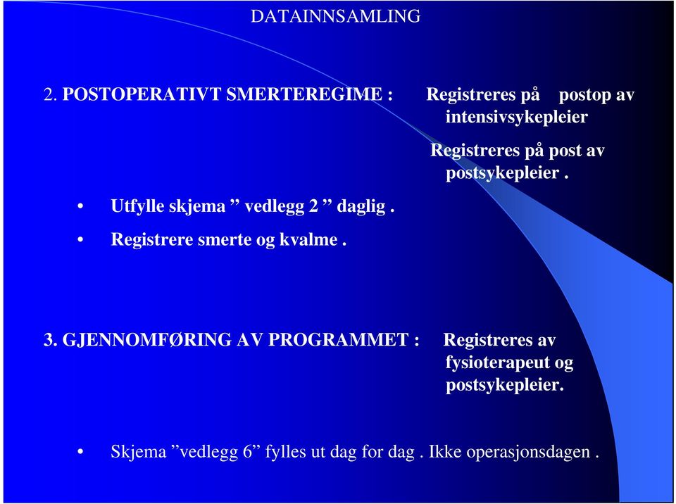 skjema vedlegg 2 daglig. Registrere smerte og kvalme.