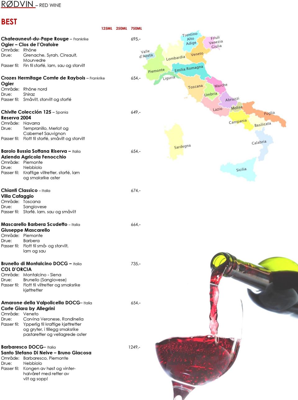 storfé, småvilt og storvilt Barolo Bussia Sottana Riserva Italia 654,- Azienda Agricola Fenocchio Område: Piemonte Nebbiolo Kraftige viltretter, storfé, lam og smaksrike oster Chianti Classico Italia