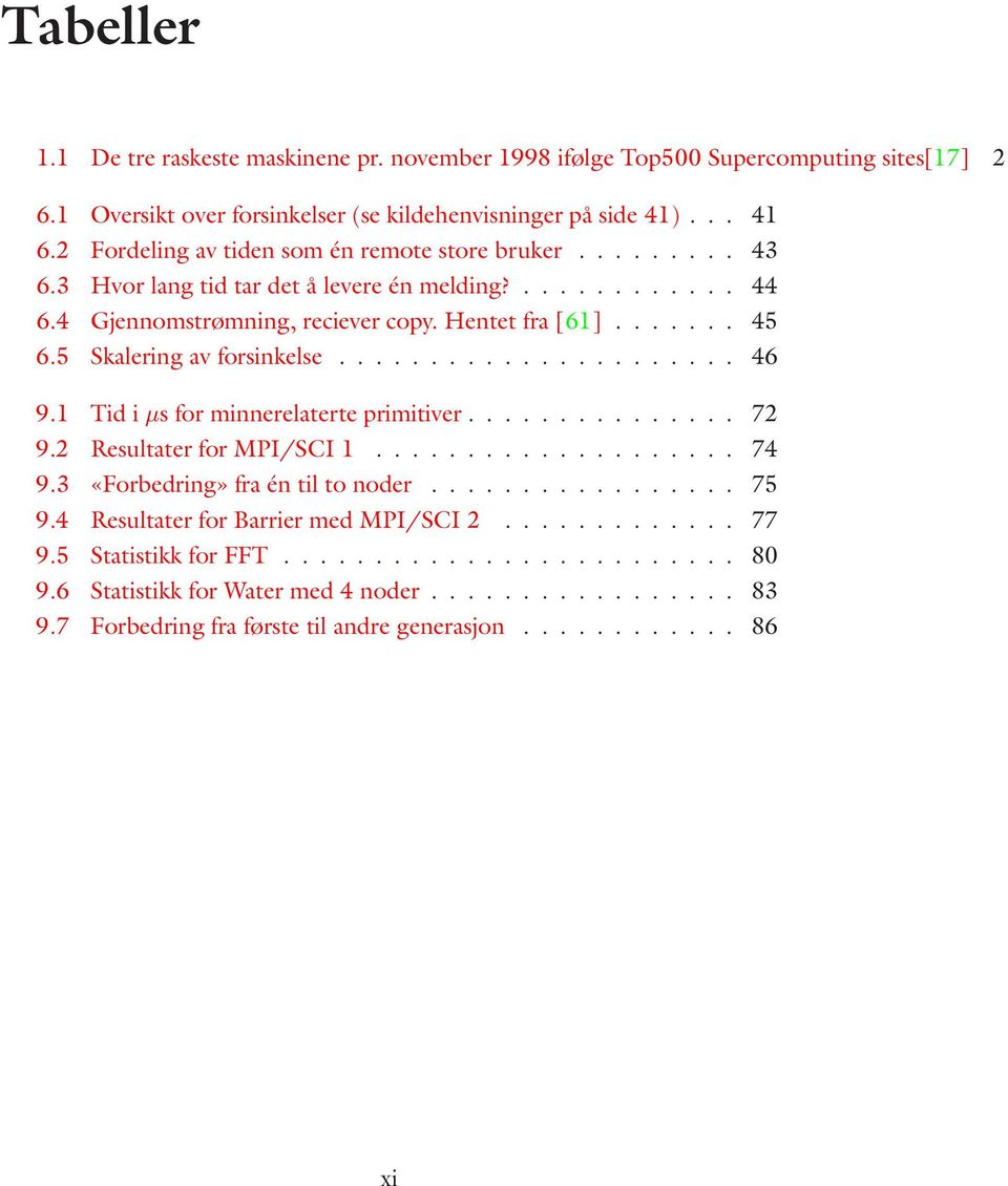 5 Skalering av forsinkelse... 46 9.1 Tid i µs for minnerelaterte primitiver... 72 9.2 Resultater for MPI/SCI 1... 74 9.3 «Forbedring» fra én til to noder... 75 9.