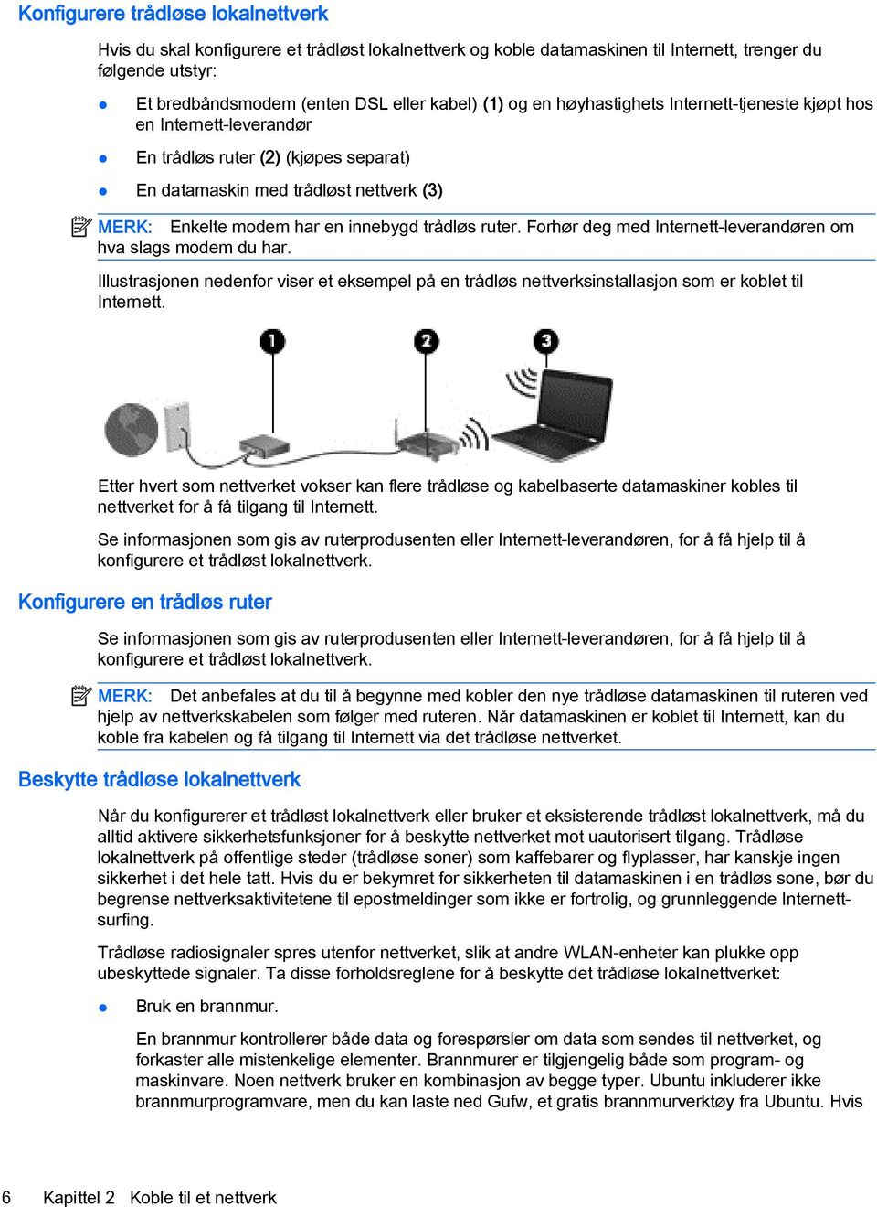 Forhør deg med Internett-leverandøren om hva slags modem du har. Illustrasjonen nedenfor viser et eksempel på en trådløs nettverksinstallasjon som er koblet til Internett.