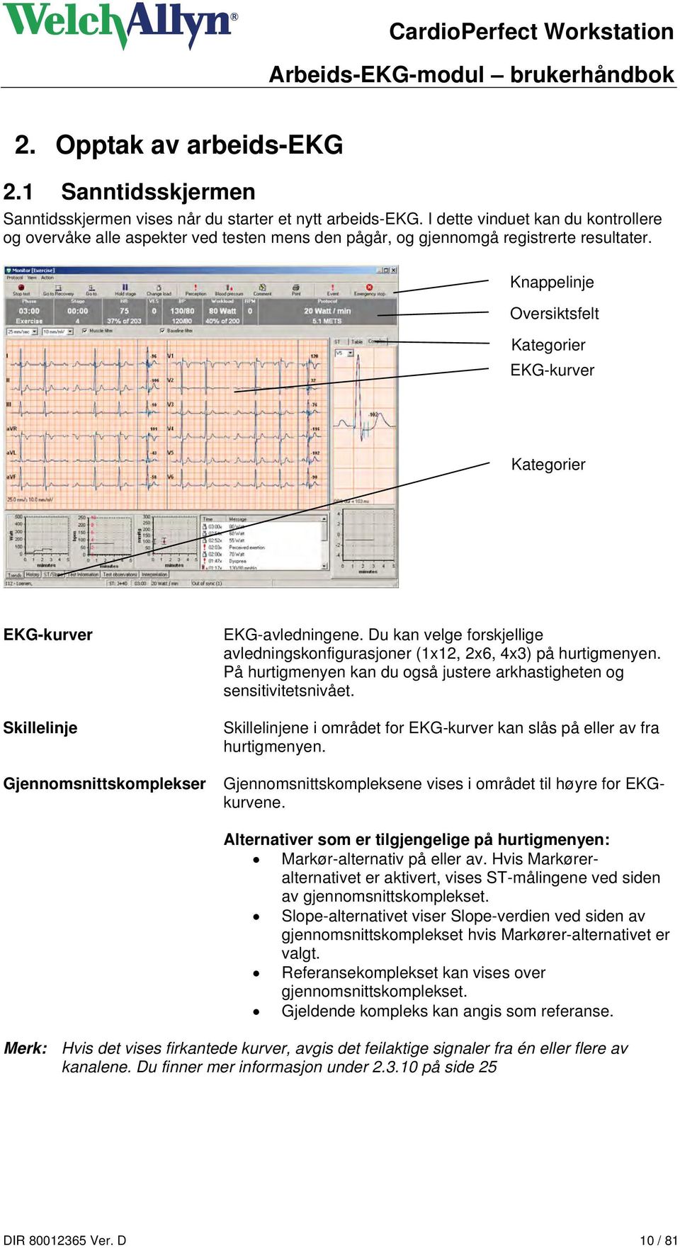 Knappelinje Oversiktsfelt Kategorier EKG-kurver Kategorier EKG-kurver Skillelinje Gjennomsnittskomplekser EKG-avledningene.