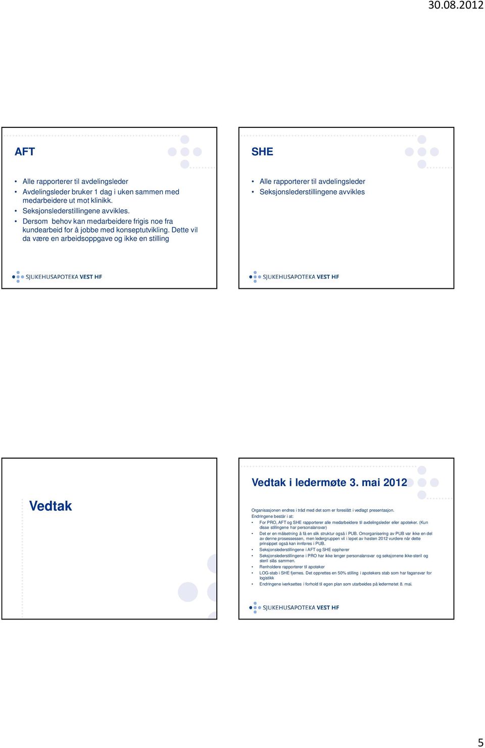 Dette vil da være en arbeidsoppgave og ikke en stilling Seksjonslederstillingene avvikles Vedtak i ledermøte 3.