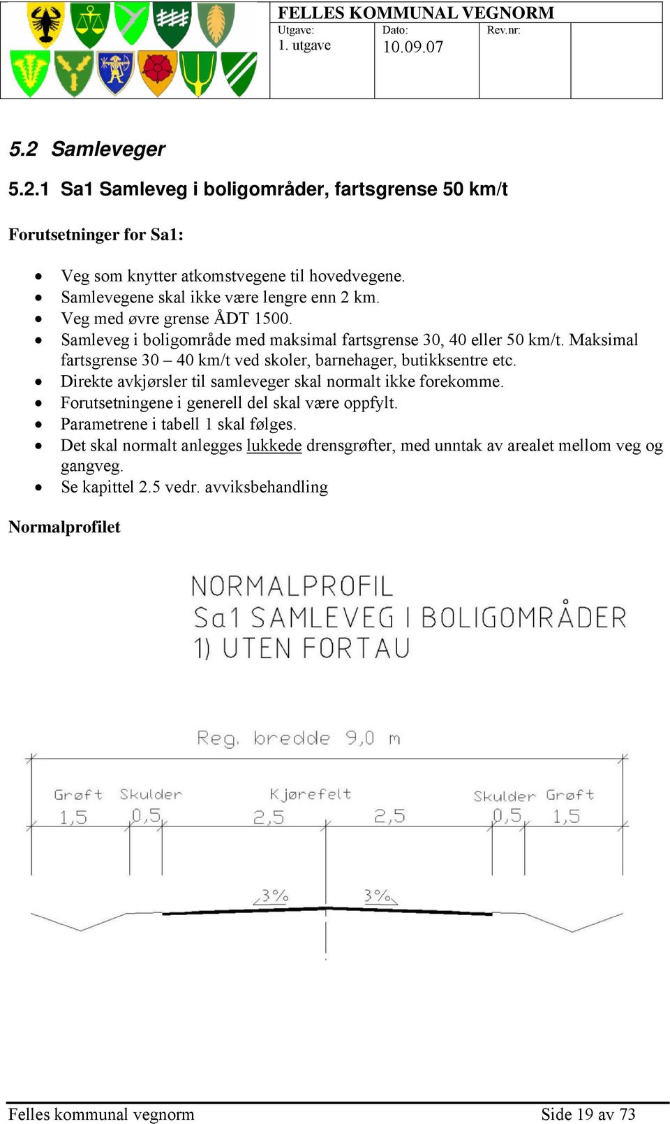 Maksimal fartsgrense 30 40 km/t ved skoler, barnehager, butikksentre etc. Direkte avkjørsler til samleveger skal normalt ikke forekomme.