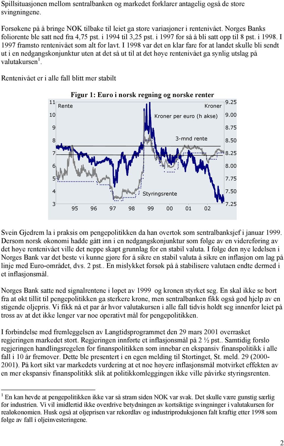 I 1998 var det en klar fare for at landet skulle bli sendt ut i en nedgangskonjunktur uten at det så ut til at det høye rentenivået ga synlig utslag på valutakursen 1.