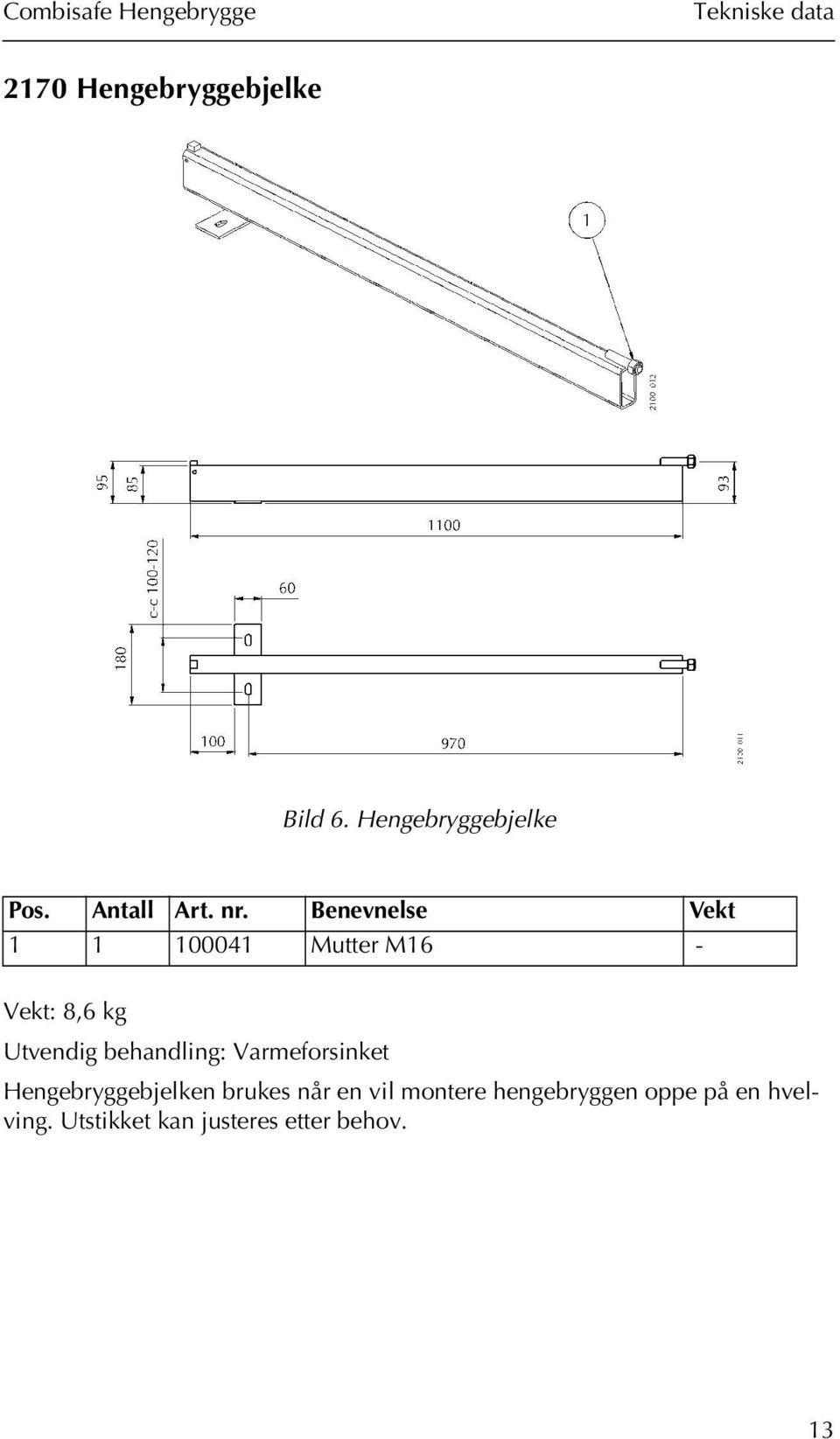 Benevnelse Vekt 1 1 100041 Mutter M16 - Vekt: 8,6 kg Utvendig