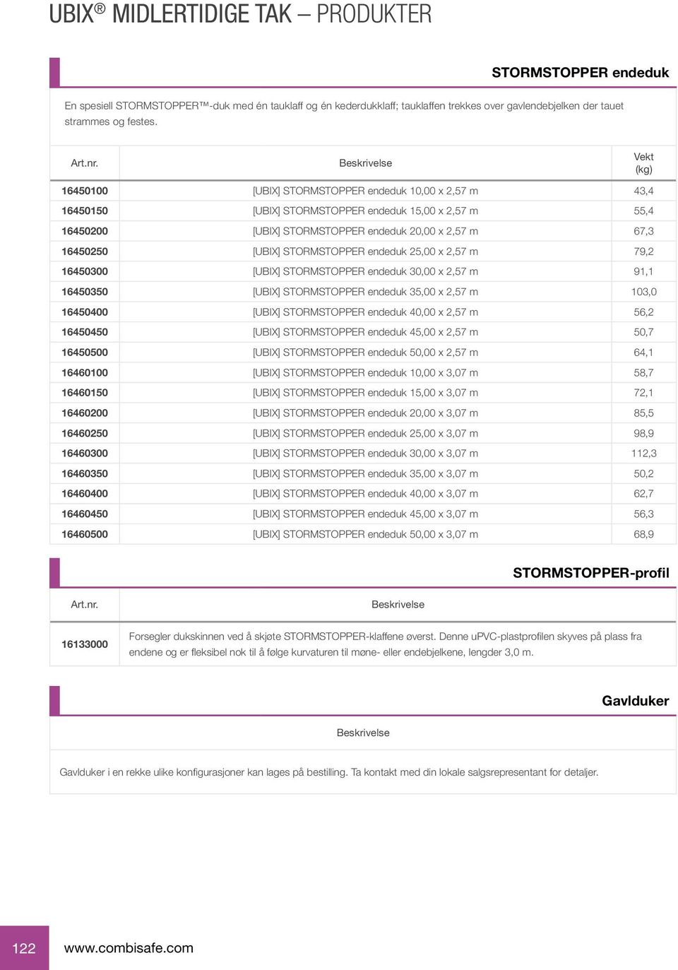 endeduk 25,00 x 2,57 m 79,2 16450300 [UBIX] STORMSTOPPER endeduk 30,00 x 2,57 m 91,1 16450350 [UBIX] STORMSTOPPER endeduk 35,00 x 2,57 m 103,0 16450400 [UBIX] STORMSTOPPER endeduk 40,00 x 2,57 m 56,2