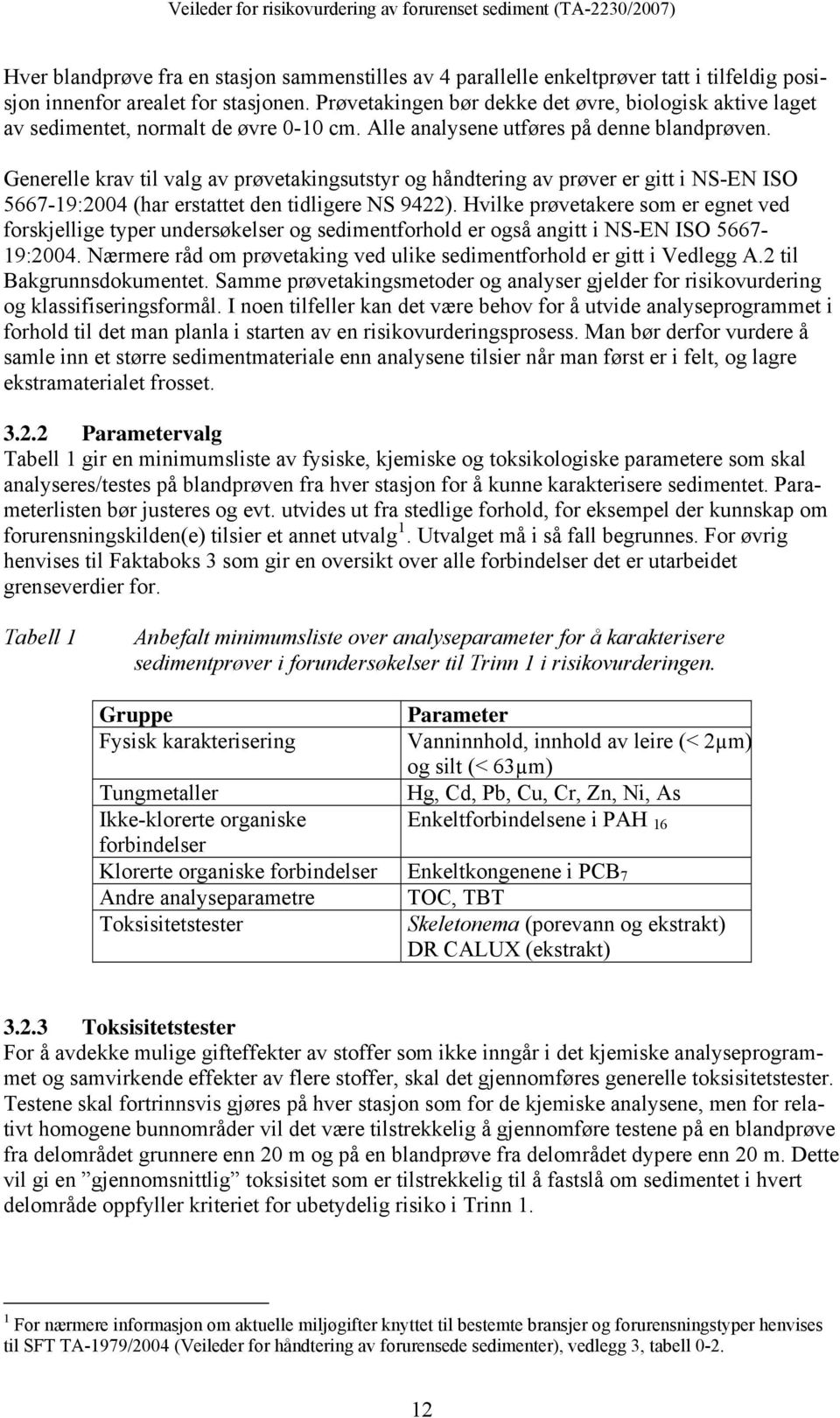 Generelle krav til valg av prøvetakingsutstyr og håndtering av prøver er gitt i NS-EN ISO 5667-19:2004 (har erstattet den tidligere NS 9422).