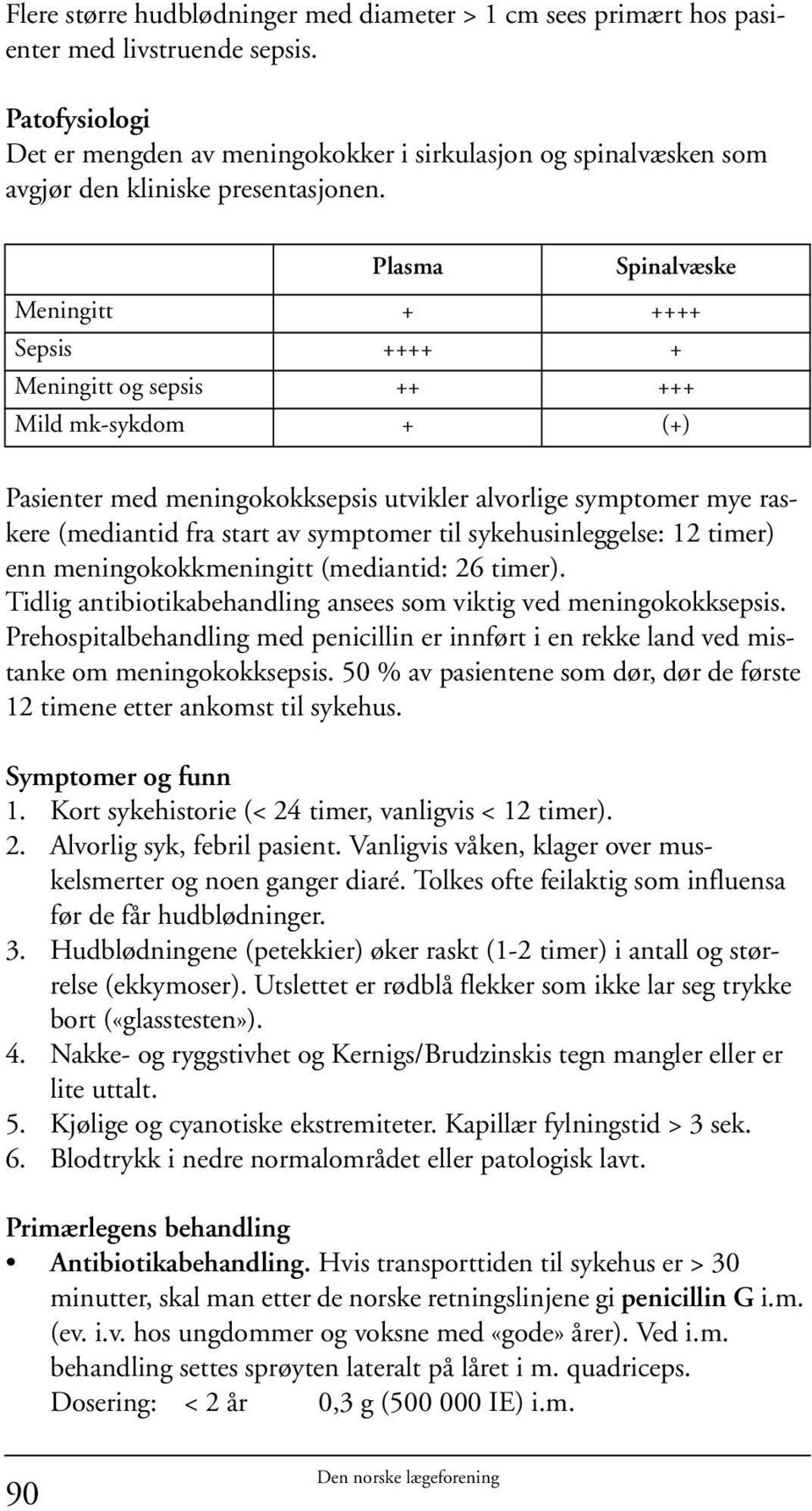 Plasma Spinalvæske Meningitt + ++++ Sepsis ++++ + Meningitt og sepsis ++ +++ Mild mk-sykdom + (+) Pasienter med meningokokksepsis utvikler alvorlige symptomer mye raskere (mediantid fra start av