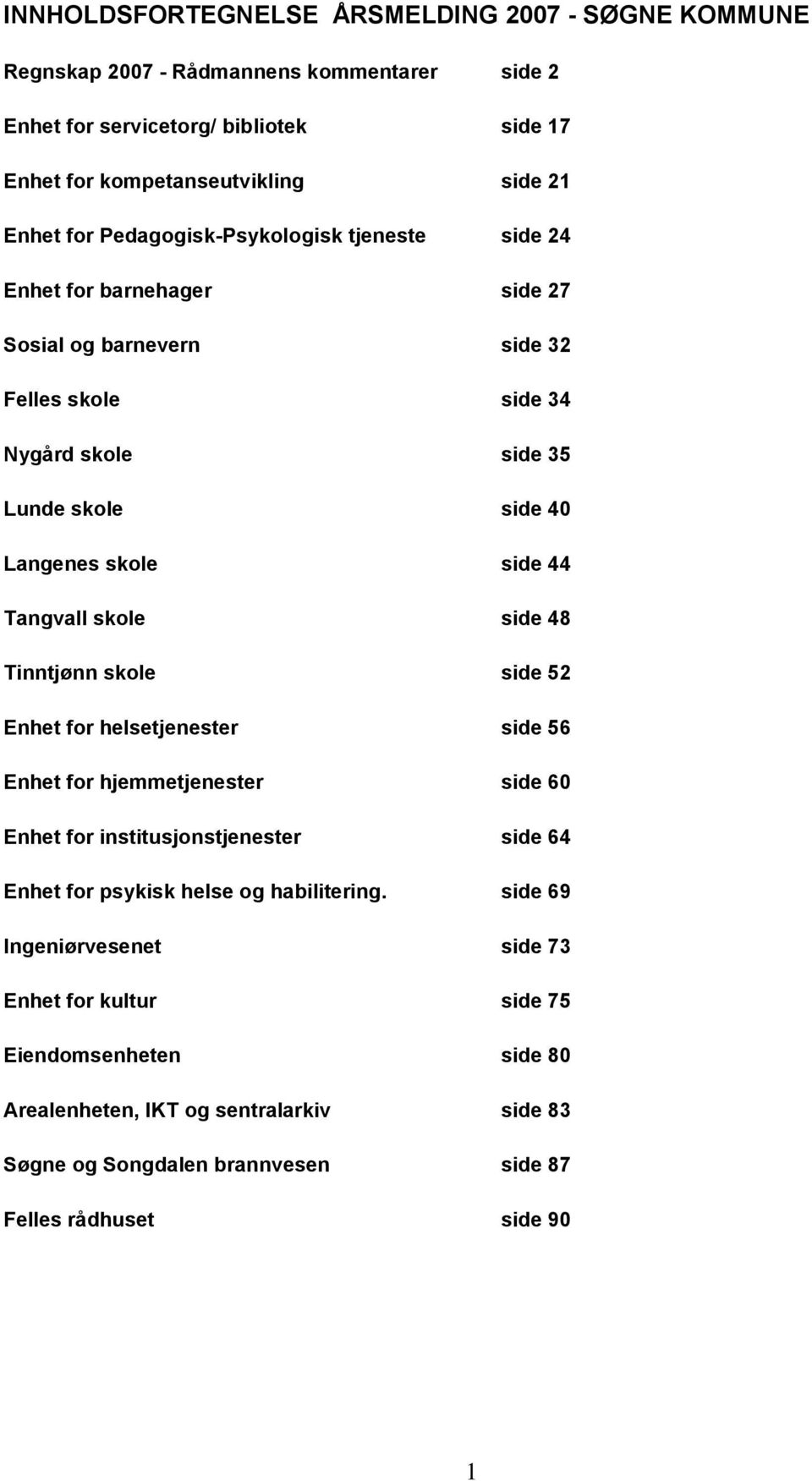 Tangvall skole side 48 Tinntjønn skole side 52 Enhet for helsetjenester side 56 Enhet for hjemmetjenester side 60 Enhet for institusjonstjenester side 64 Enhet for psykisk helse og