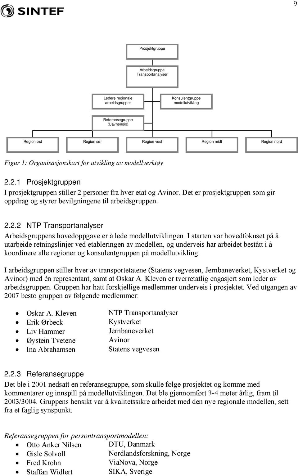 Det er prosjektgruppen som gir oppdrag og styrer bevilgningene til arbeidsgruppen. 2.2.2 NTP Transportanalyser Arbeidsgruppens hovedoppgave er å lede modellutviklingen.