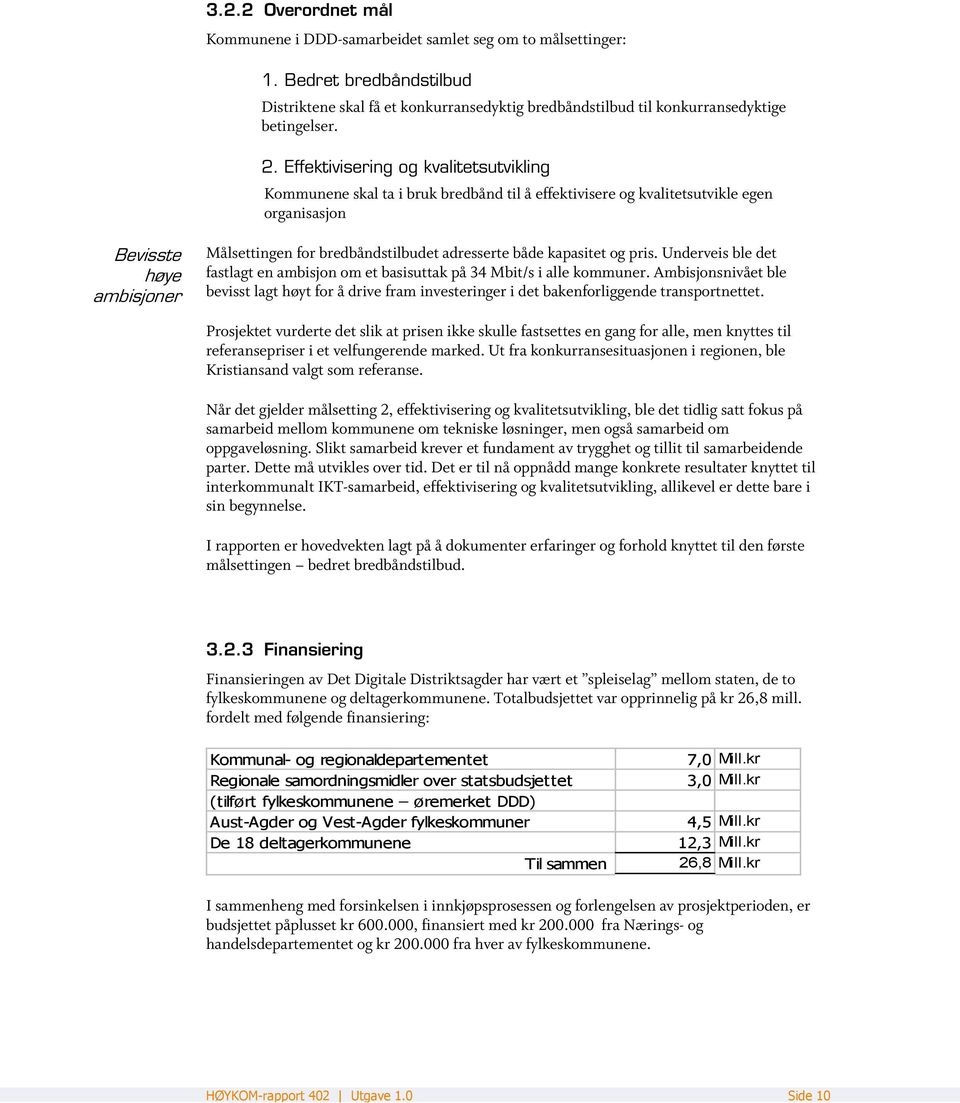 adresserte både kapasitet og pris. Underveis ble det fastlagt en ambisjon om et basisuttak på 34 Mbit/s i alle kommuner.