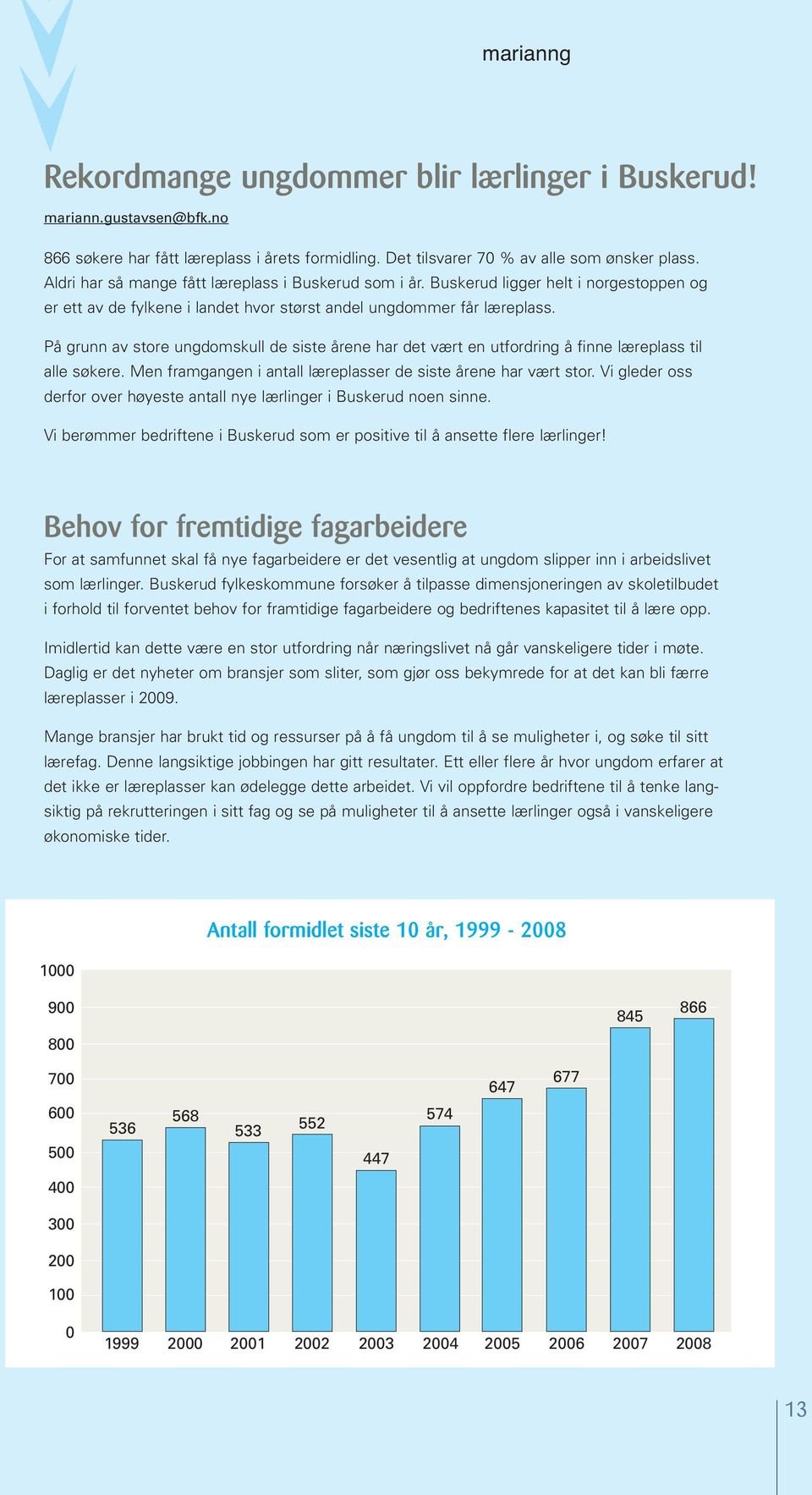 På grunn av store ungdomskull de siste årene har det vært en utfordring å finne læreplass til alle søkere. Men framgangen i antall læreplasser de siste årene har vært stor.