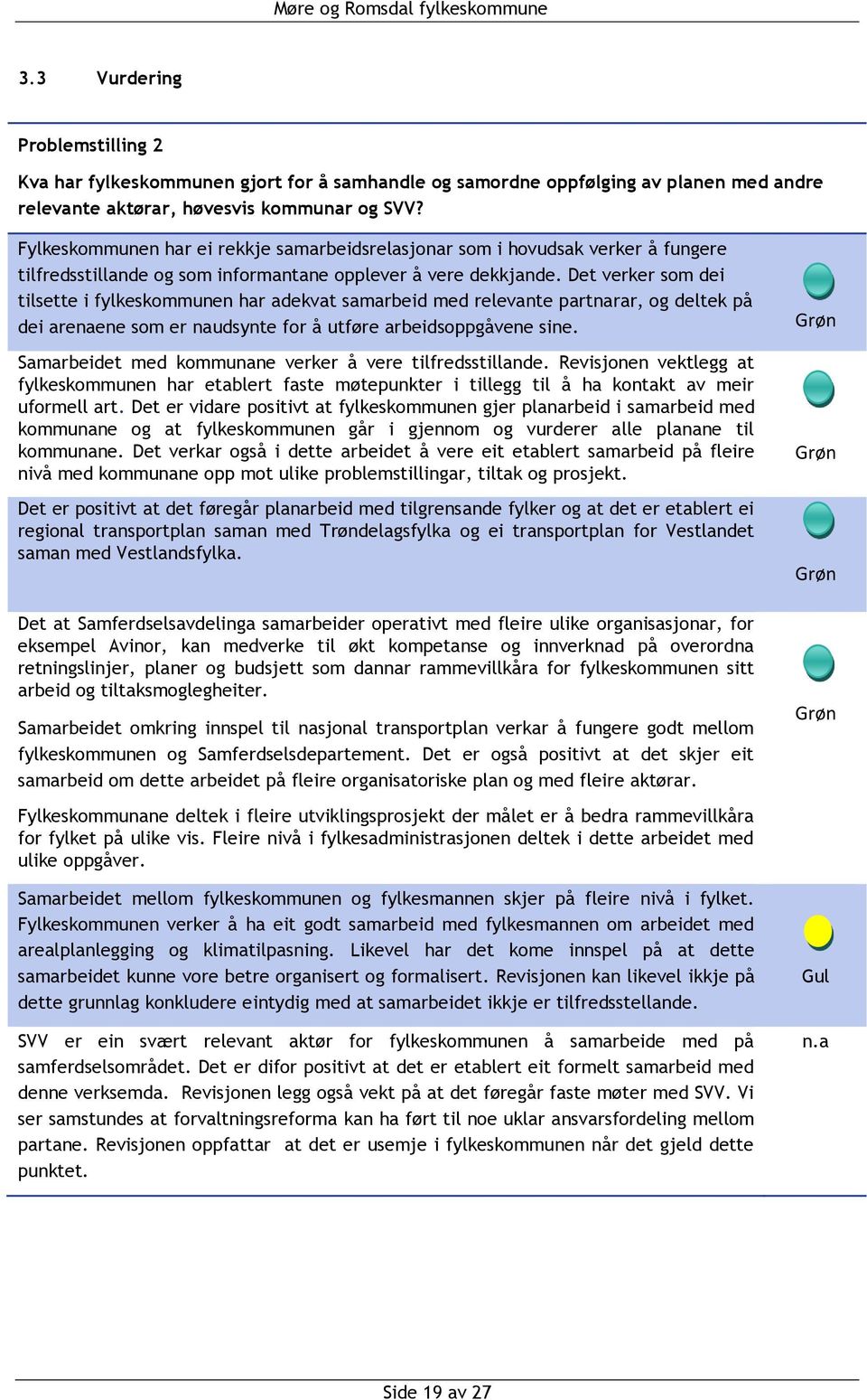 Det verker som dei tilsette i fylkeskommunen har adekvat samarbeid med relevante partnarar, og deltek på dei arenaene som er naudsynte for å utføre arbeidsoppgåvene sine.