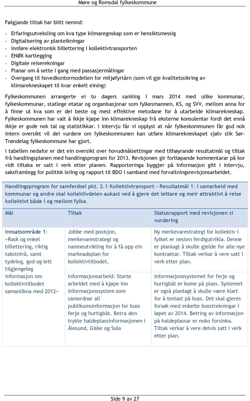 kvar enkelt eining) Fylkeskommunen arrangerte ei to dagers samling i mars 2014 med ulike kommunar, fylkeskommunar, statlege etatar og organisasjonar som fylkesmannen, KS, og SVV, mellom anna for å