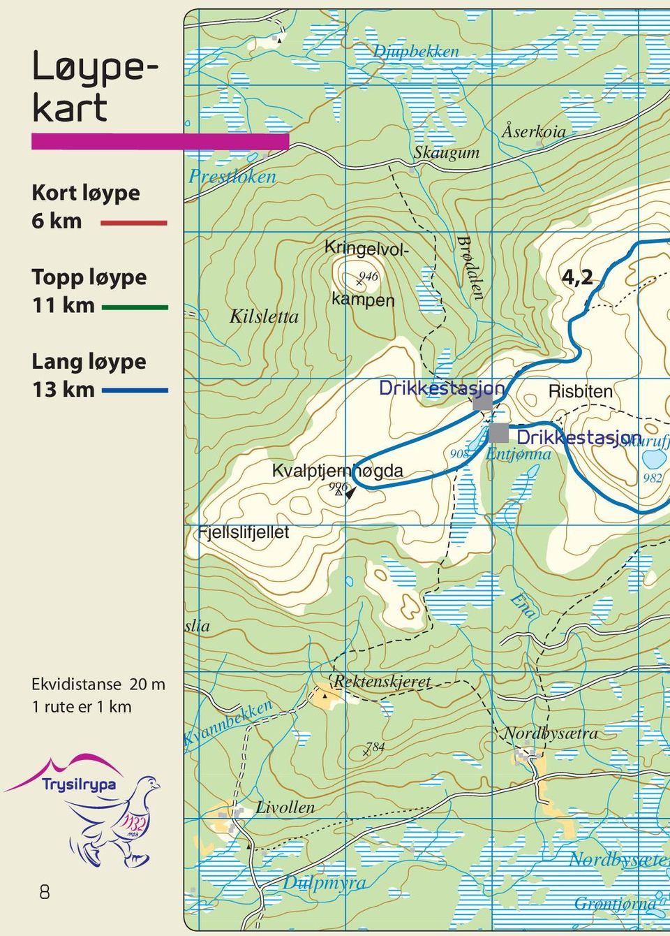 788 Fjellslia Rektenskjeret n 8 6 ke bek nn Kva råtarfloen myrkoia 908 Risbiten 996 dåsen Ekvidistanse 0 m rute er km myra