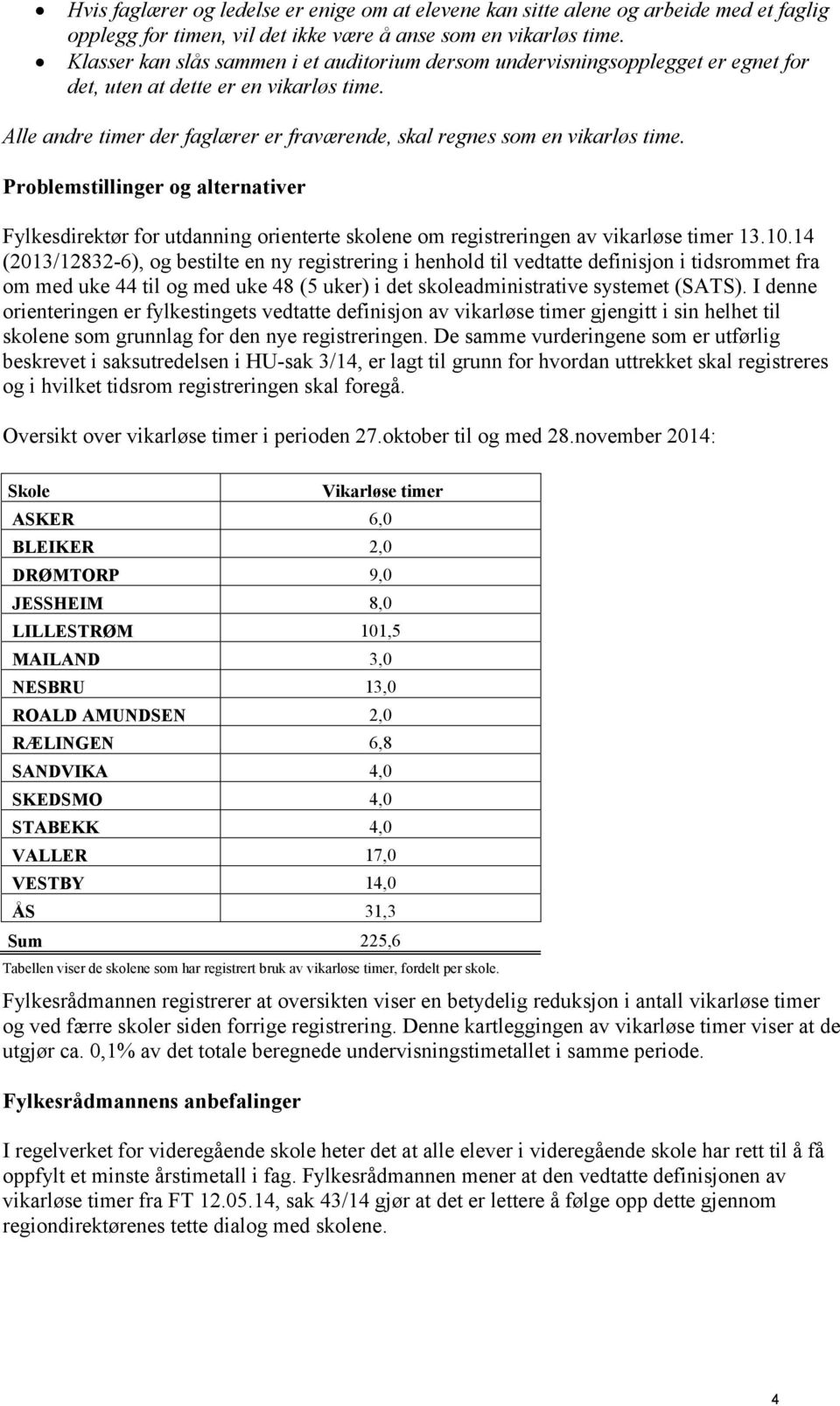 Alle andre timer der faglærer er fraværende, skal regnes som en vikarløs time.