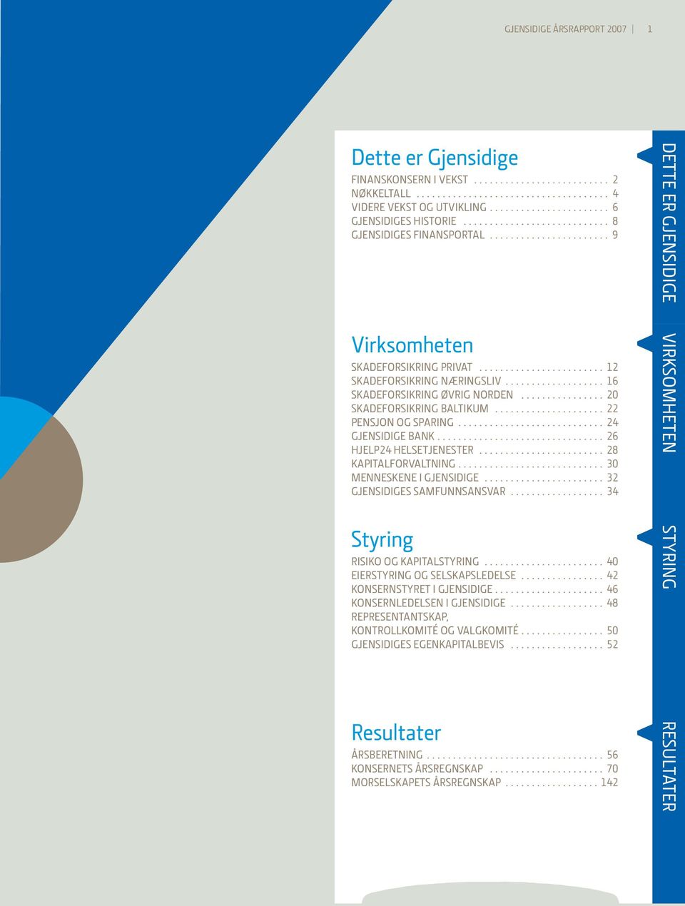 .. 26 hjelp24 helsetjenester... 28 kapitalforvaltning... 30 menneskene i gjensidige... 32 gjensidiges Samfunnsansvar... 34 Styring risiko og kapitalstyring... 40 eierstyring og selskapsledelse.