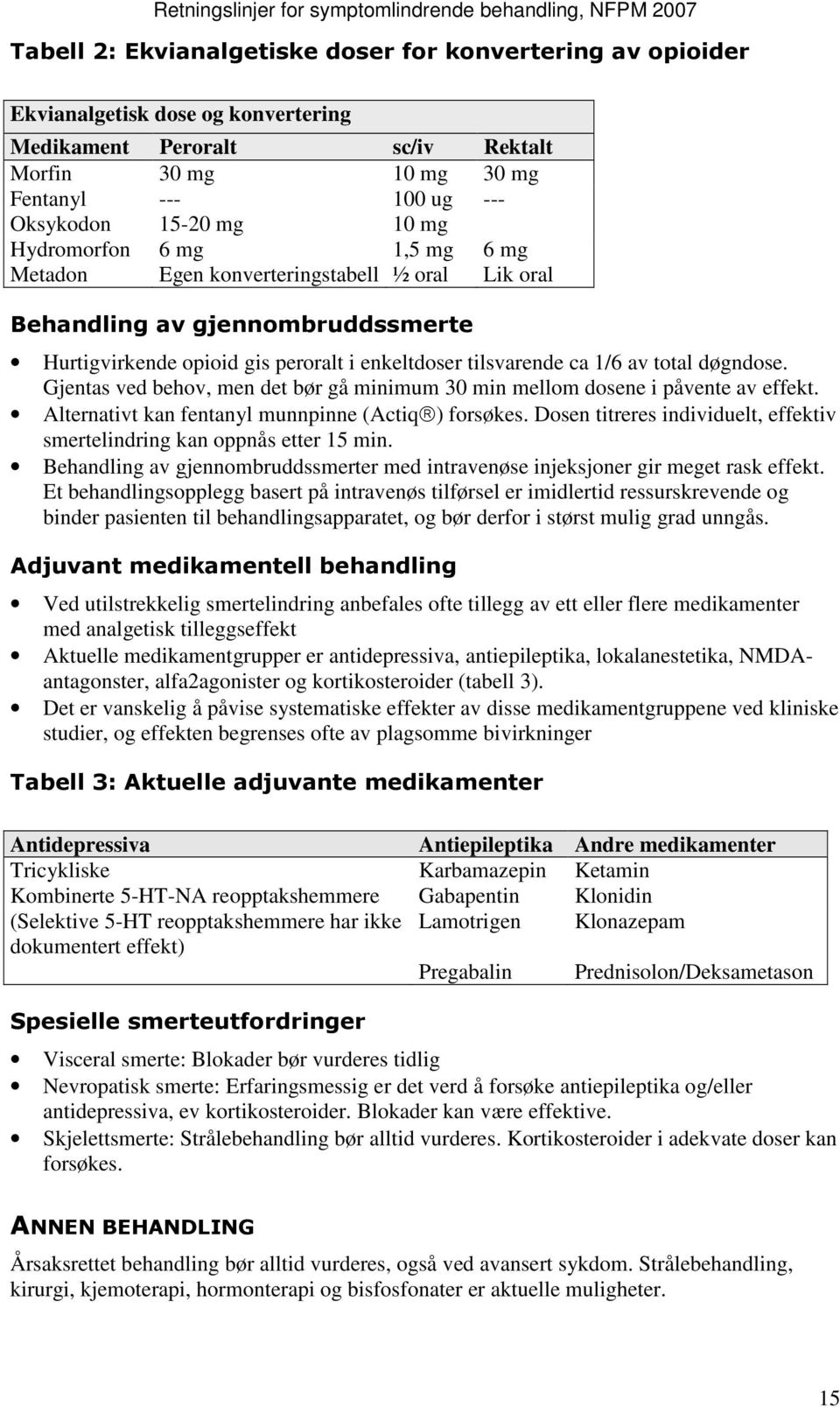 døgndose. Gjentas ved behov, men det bør gå minimum 30 min mellom dosene i påvente av effekt. Alternativt kan fentanyl munnpinne (Actiq ) forsøkes.