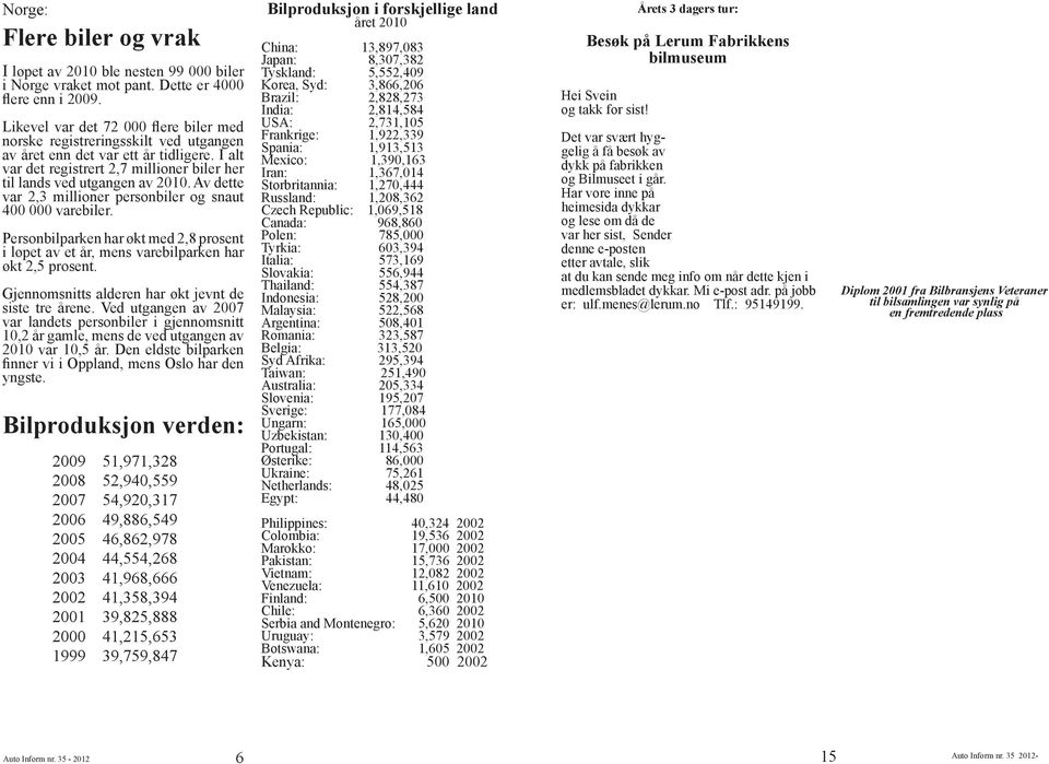 Av dette var 2,3 millioner personbiler og snaut 400 000 varebiler. Personbilparken har økt med 2,8 prosent i løpet av et år, mens varebilparken har økt 2,5 prosent.